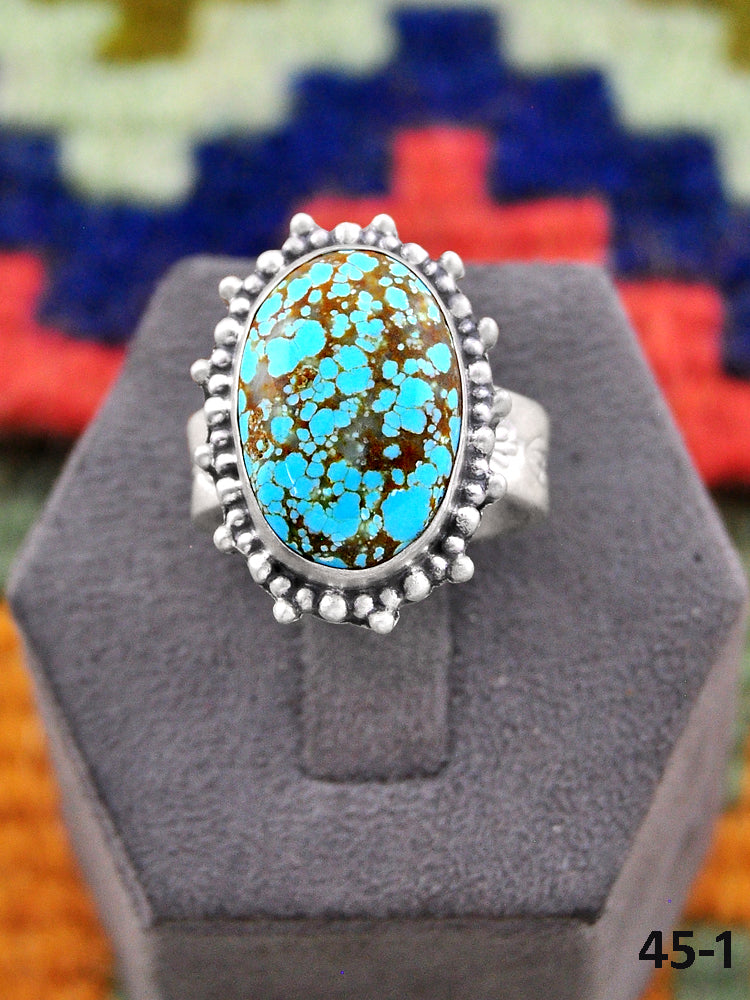 Southwest Made No.8 Turquoise & Sterling Silver Adjustable Ring