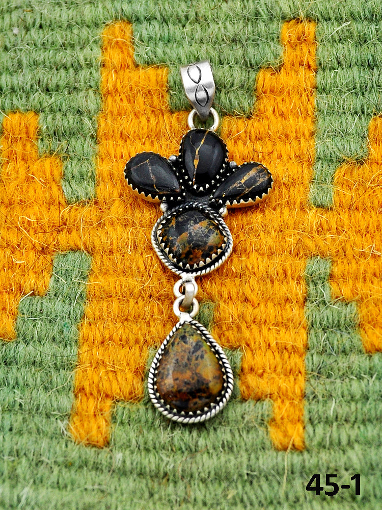 Southwest Handmade Black Jack Turquoise & Sterling Silver Pendants