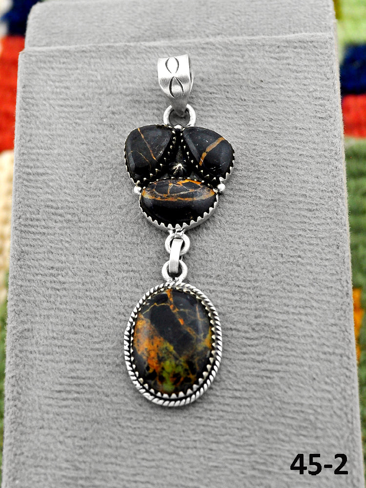Southwest Handmade Black Jack Turquoise & Sterling Silver Pendants