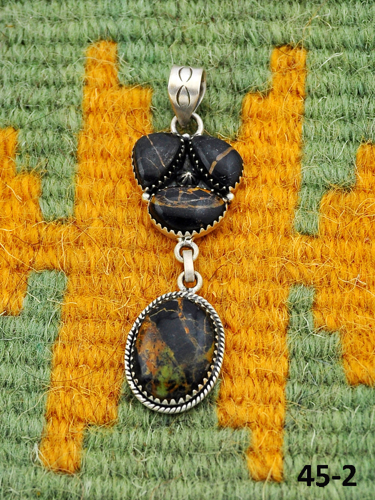 Southwest Handmade Black Jack Turquoise & Sterling Silver Pendants