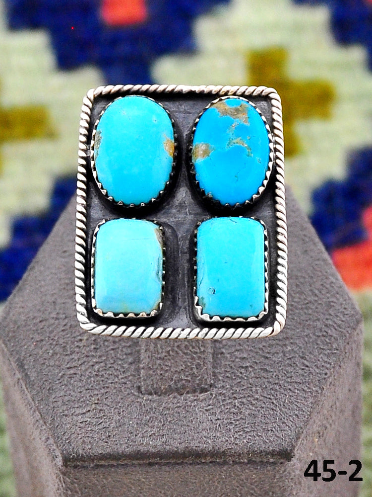 Southwest Handmade Santa Maria Turquoise & Sterling Silver Adjustable Ring