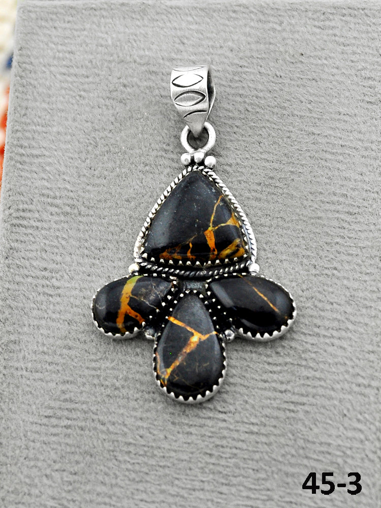 Southwest Handmade Black Jack Turquoise & Sterling Silver Pendants