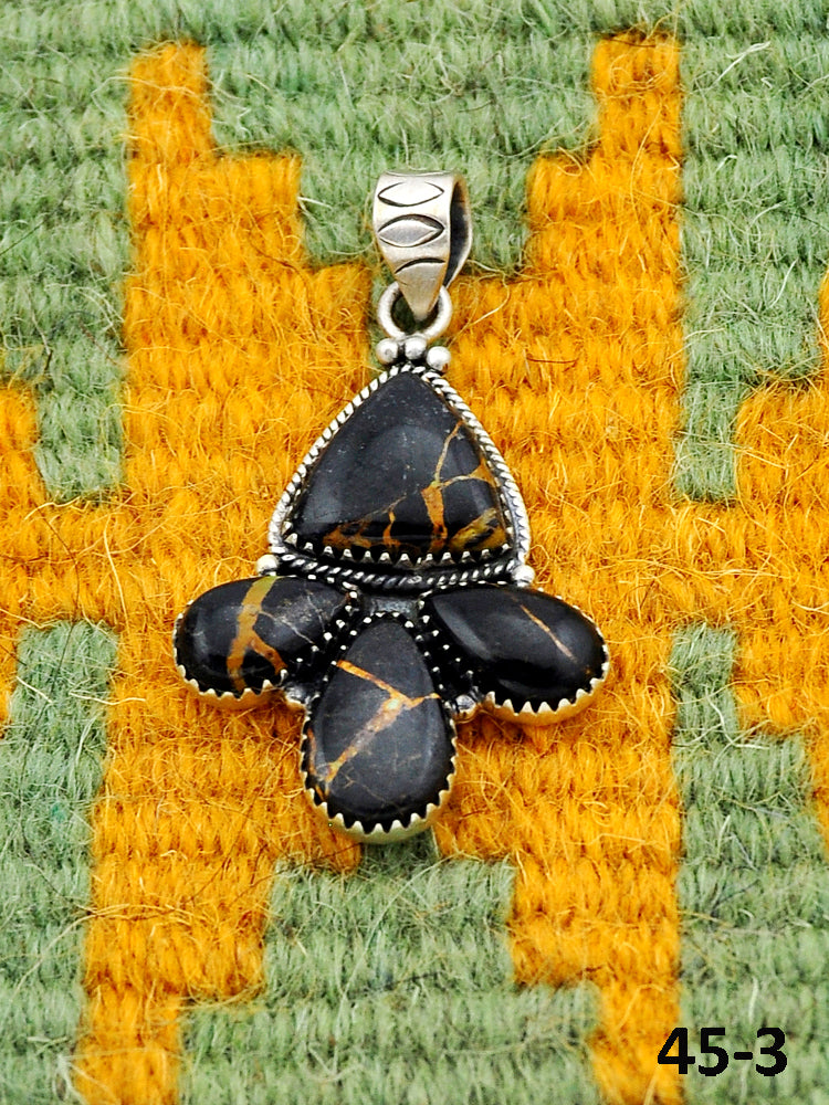 Southwest Handmade Black Jack Turquoise & Sterling Silver Pendants