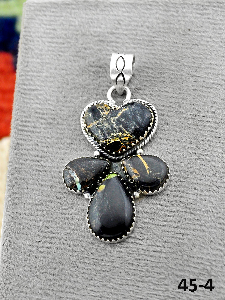 Southwest Handmade Black Jack Turquoise & Sterling Silver Pendants