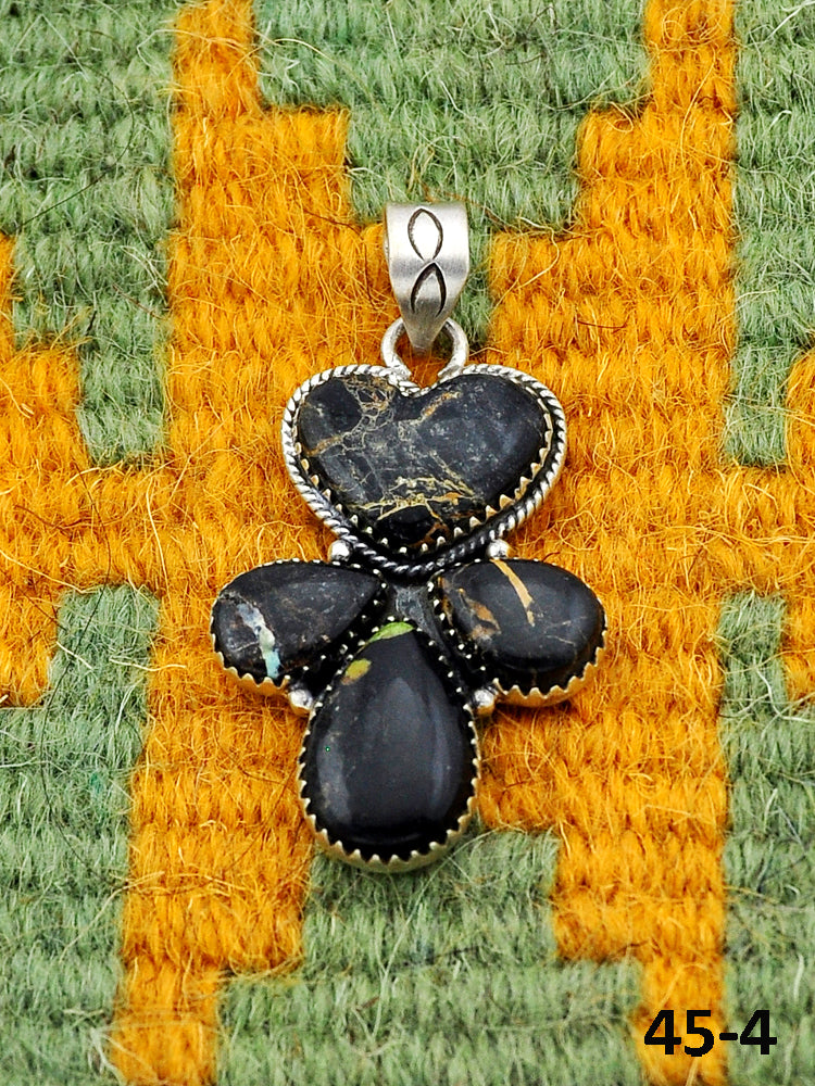 Southwest Handmade Black Jack Turquoise & Sterling Silver Pendants