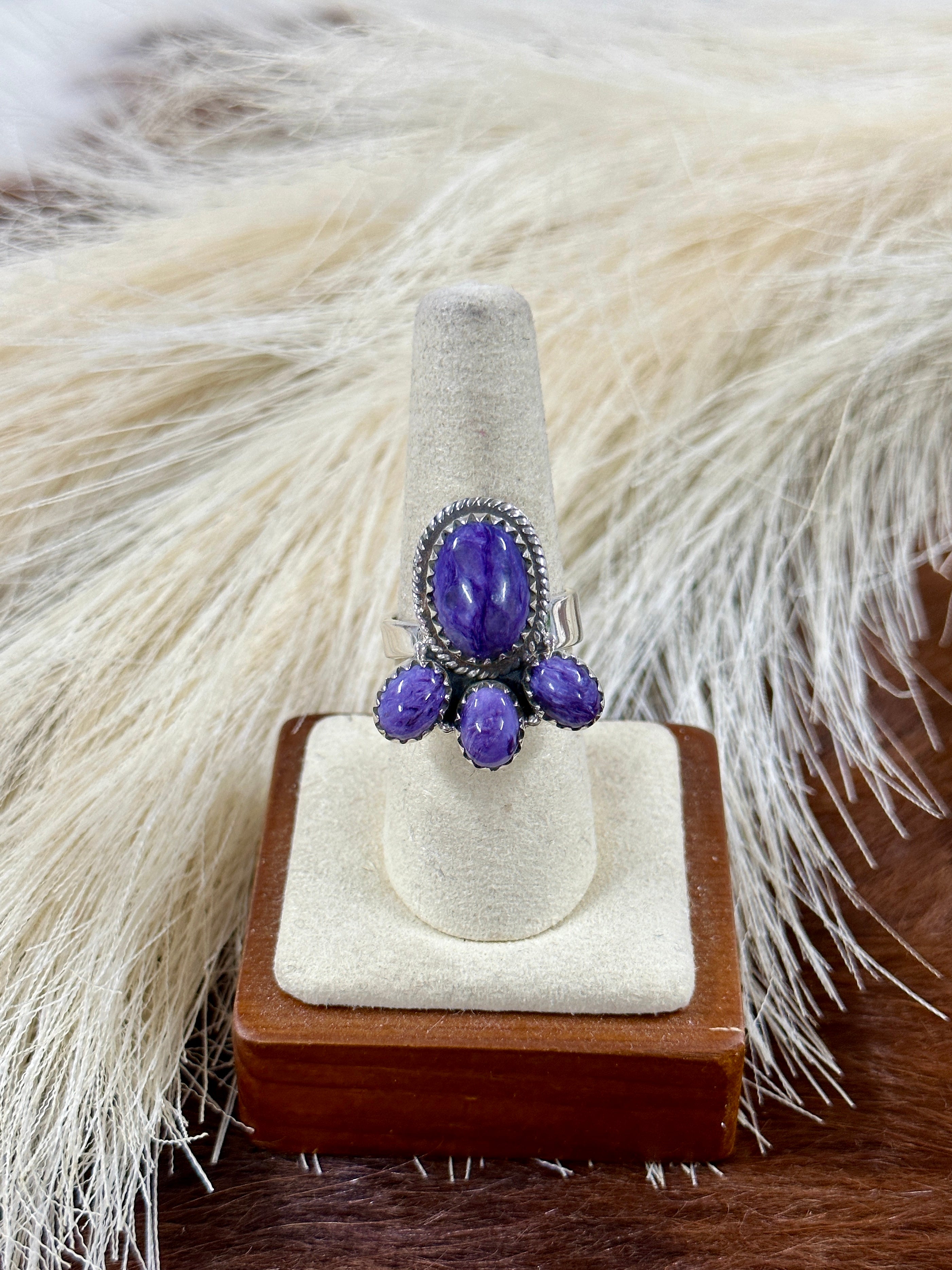 Southwest Handmade Charoite & Sterling Silver Adjustable Cluster Ring