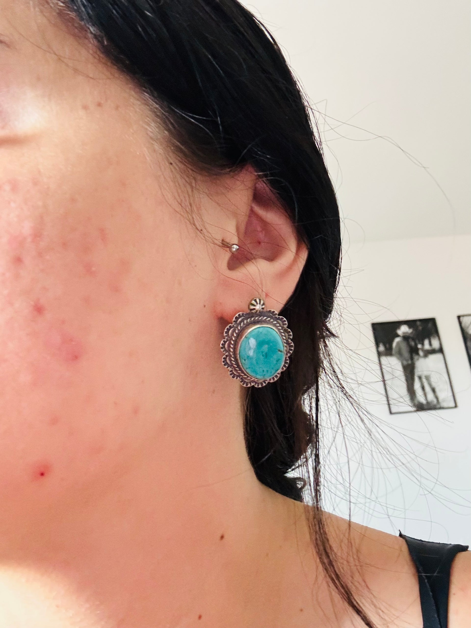 Navajo Made Kingman Turquoise & Sterling Silver Post Earrings