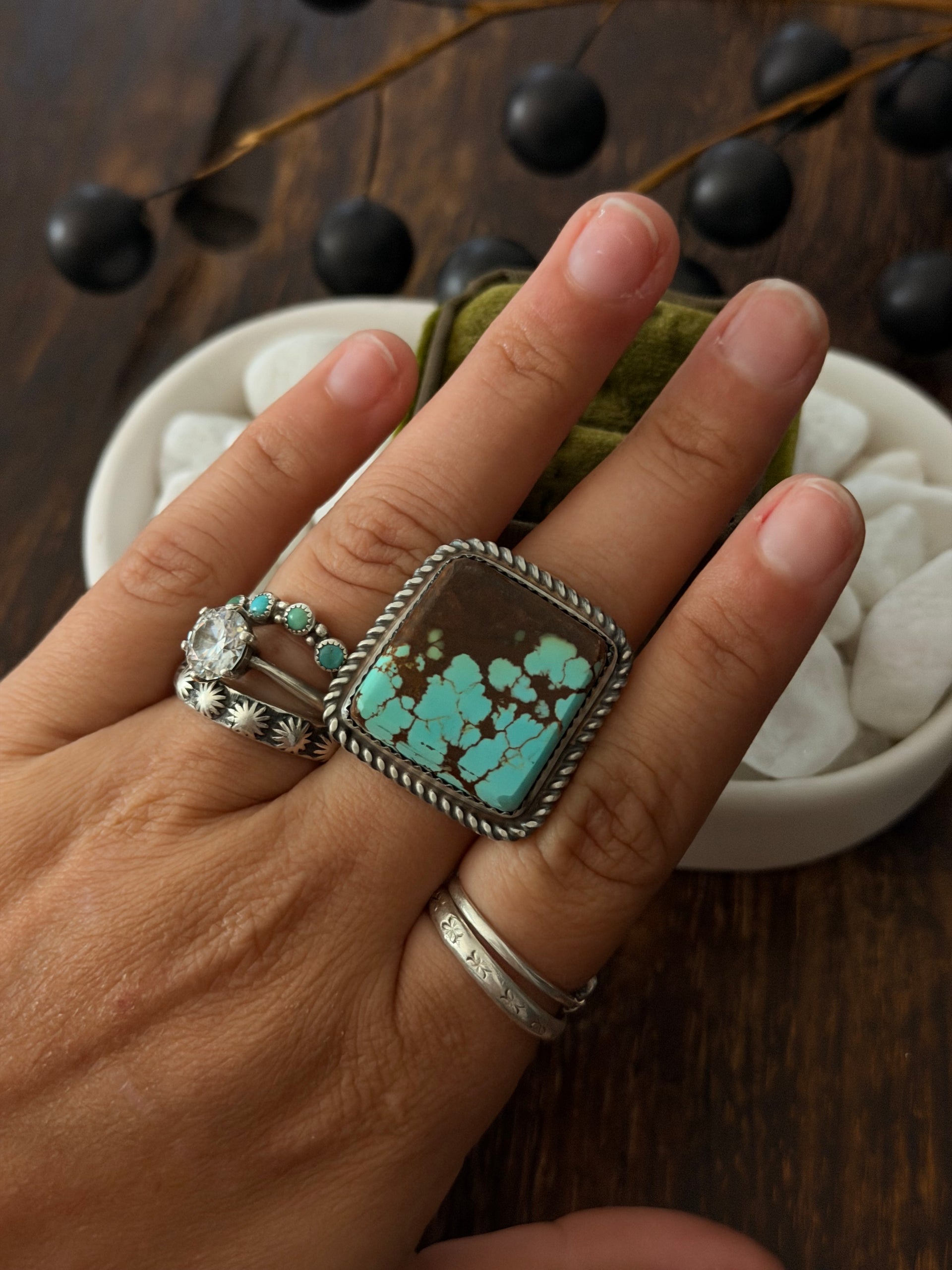 Leslie Nez Mine 8 Turquoise & Sterling Silver Ring Size 9.5