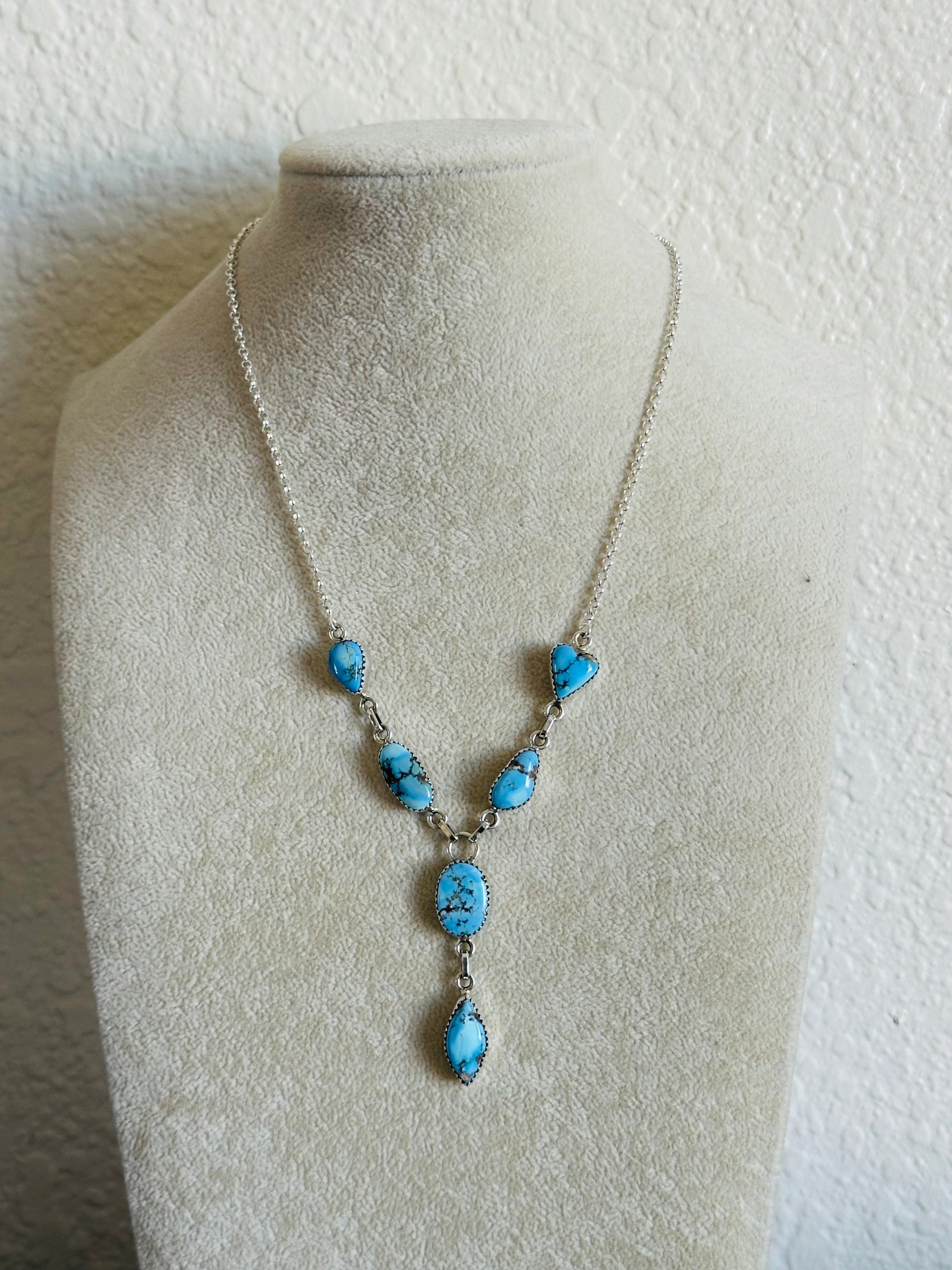 Southwest Handmade Golden Hills Turquoise & Sterling Silver Lariat Necklace