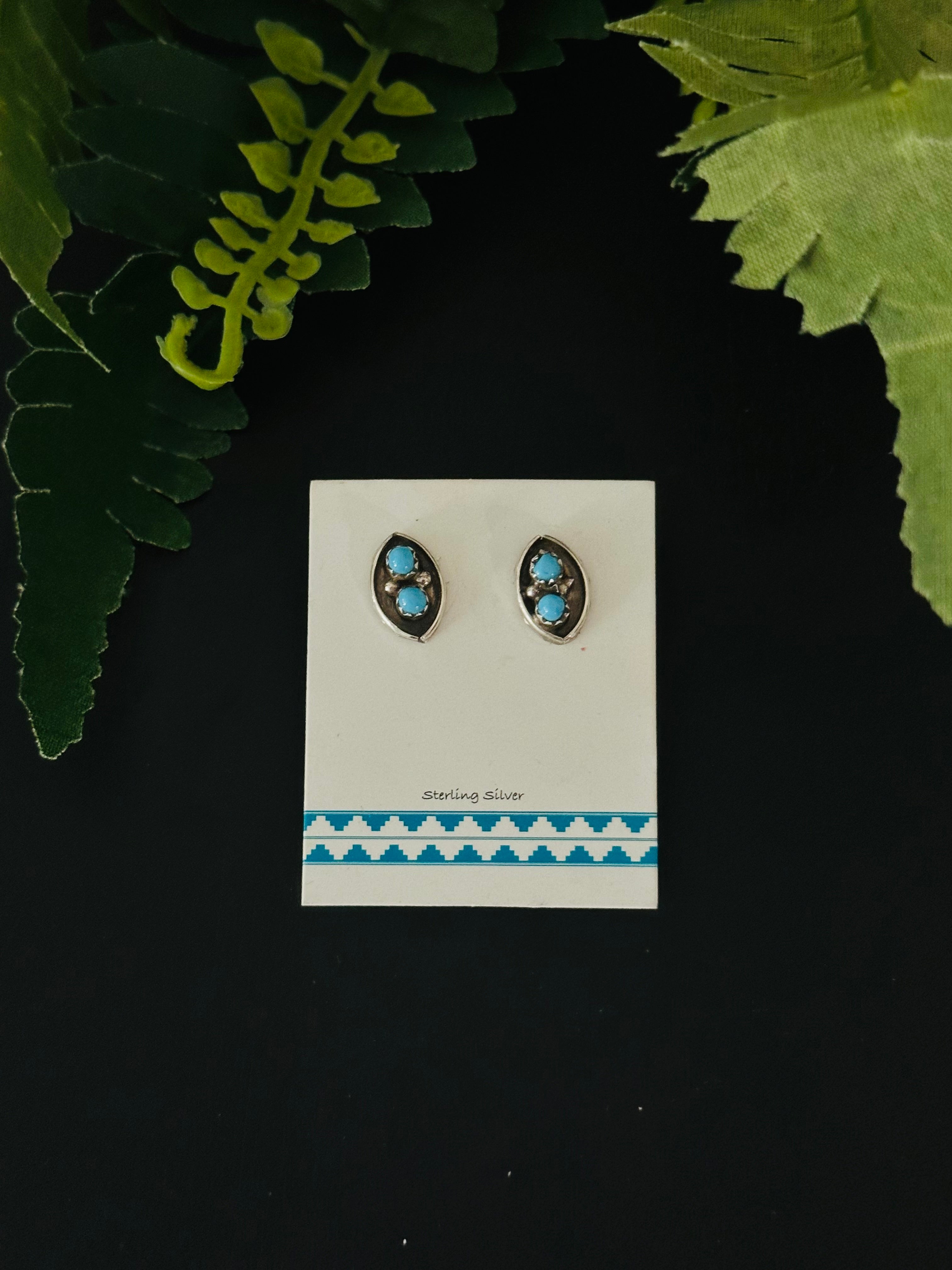 Navajo Made Kingman Turquoise & Sterling Silver Post Earrings