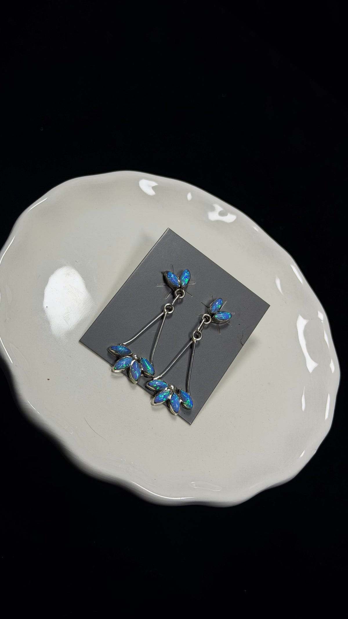 Navajo Made Opal (Man Made) & Sterling Silver Post Dangle Earrings