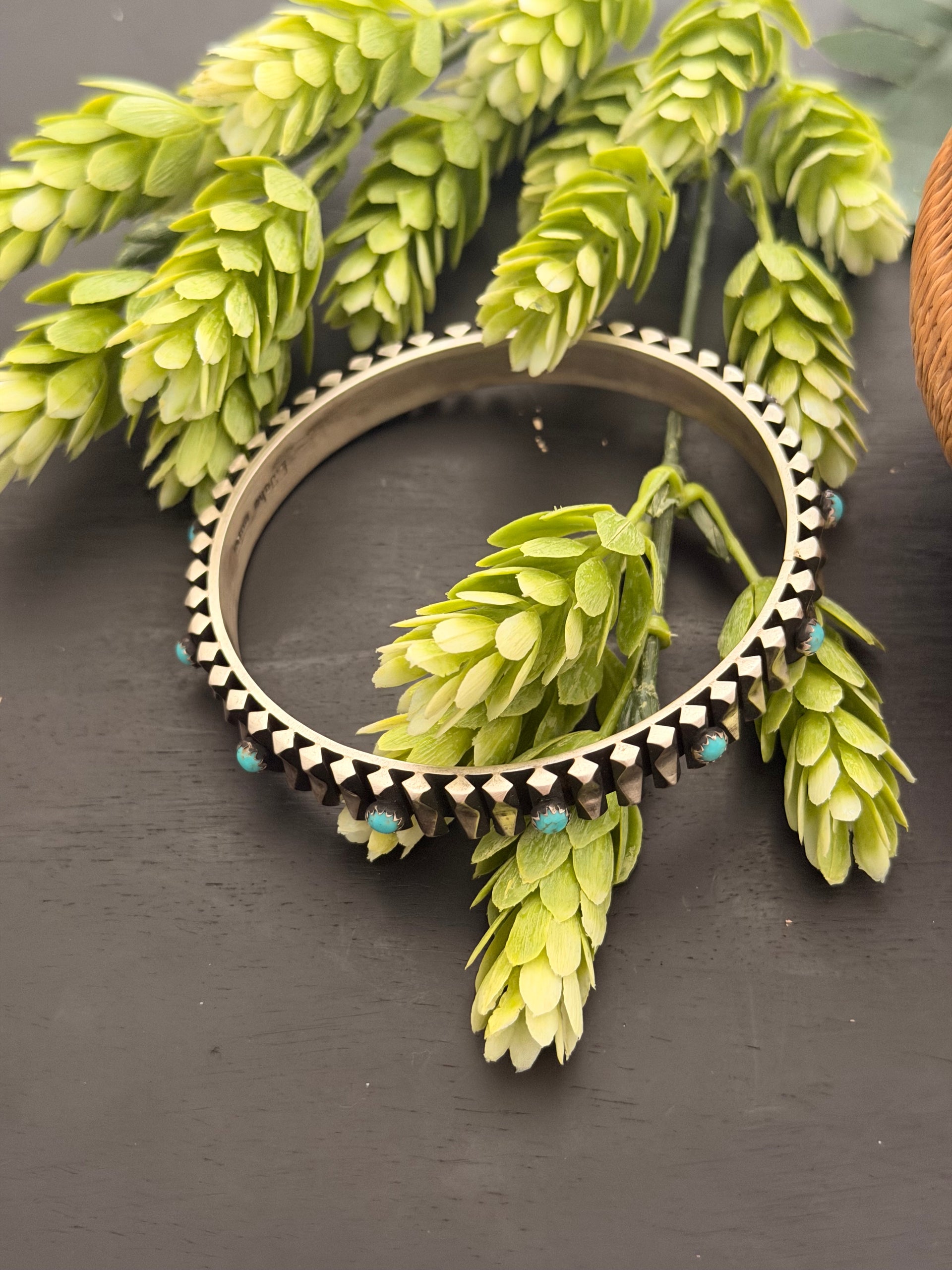 Leander Tahe Kingman Turquoise & Sterling Silver Bangle Cuff Bracelet