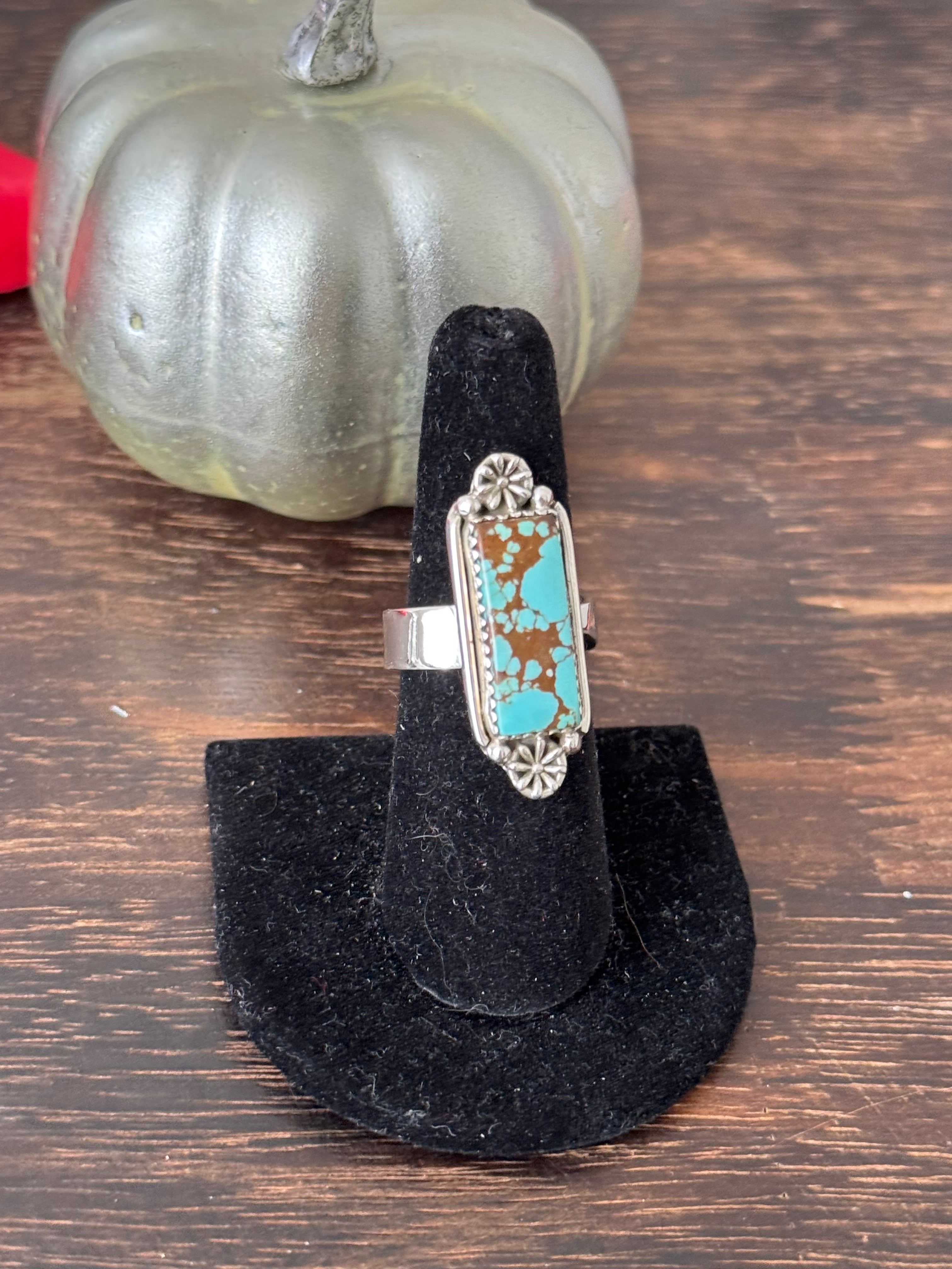 Southwest Handmade Number 8 Turquoise & Sterling Silver Adjustable Ring