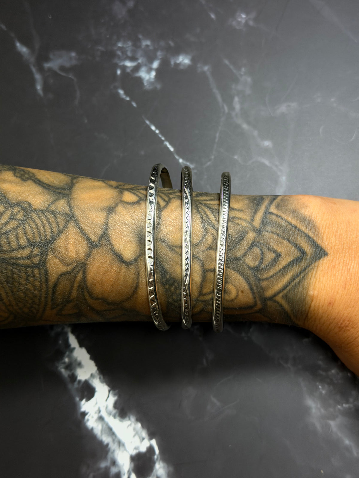 Elaine Tahe Sterling Silver Stamped Cuff Bracelet