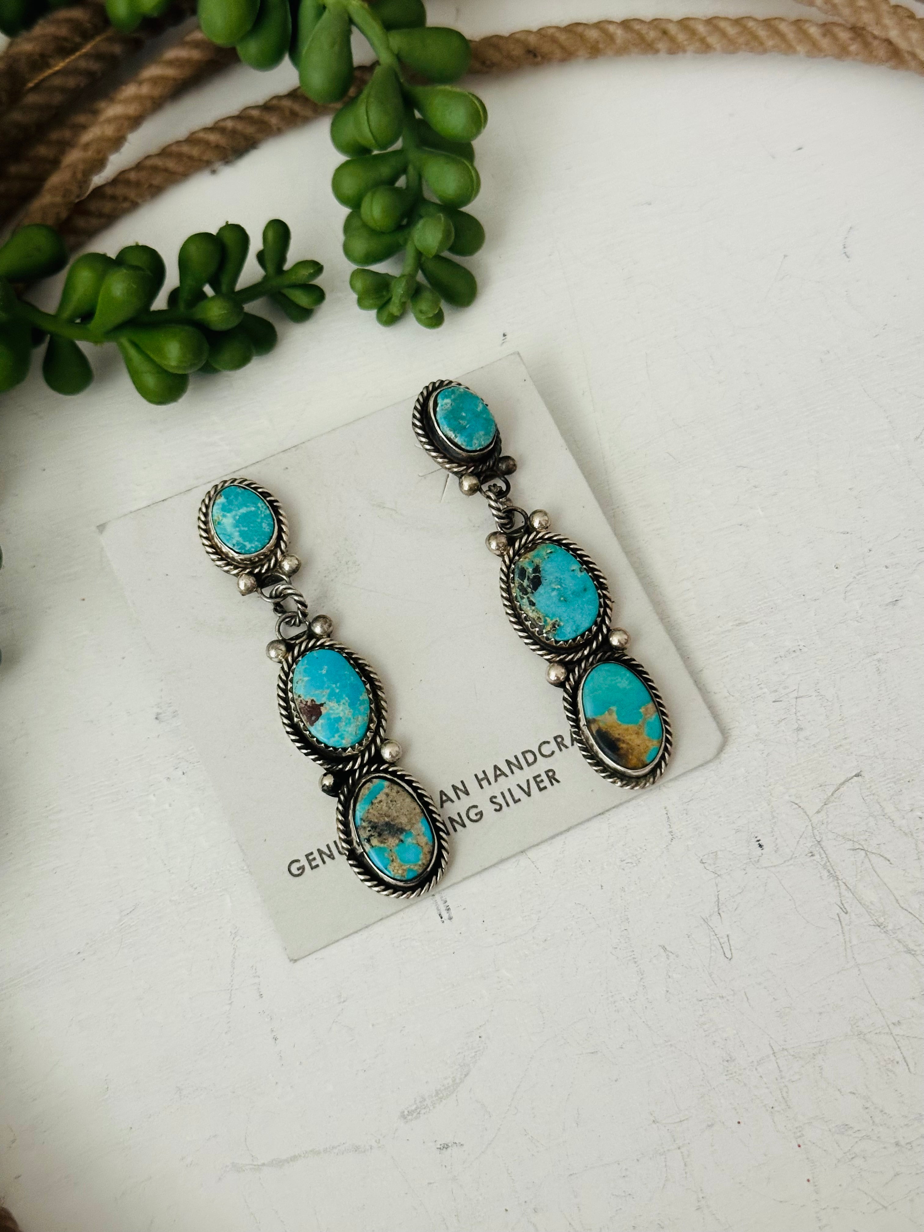 Jacqueline Silver Royston Turquoise & Sterling Silver Post Dangle Earrings