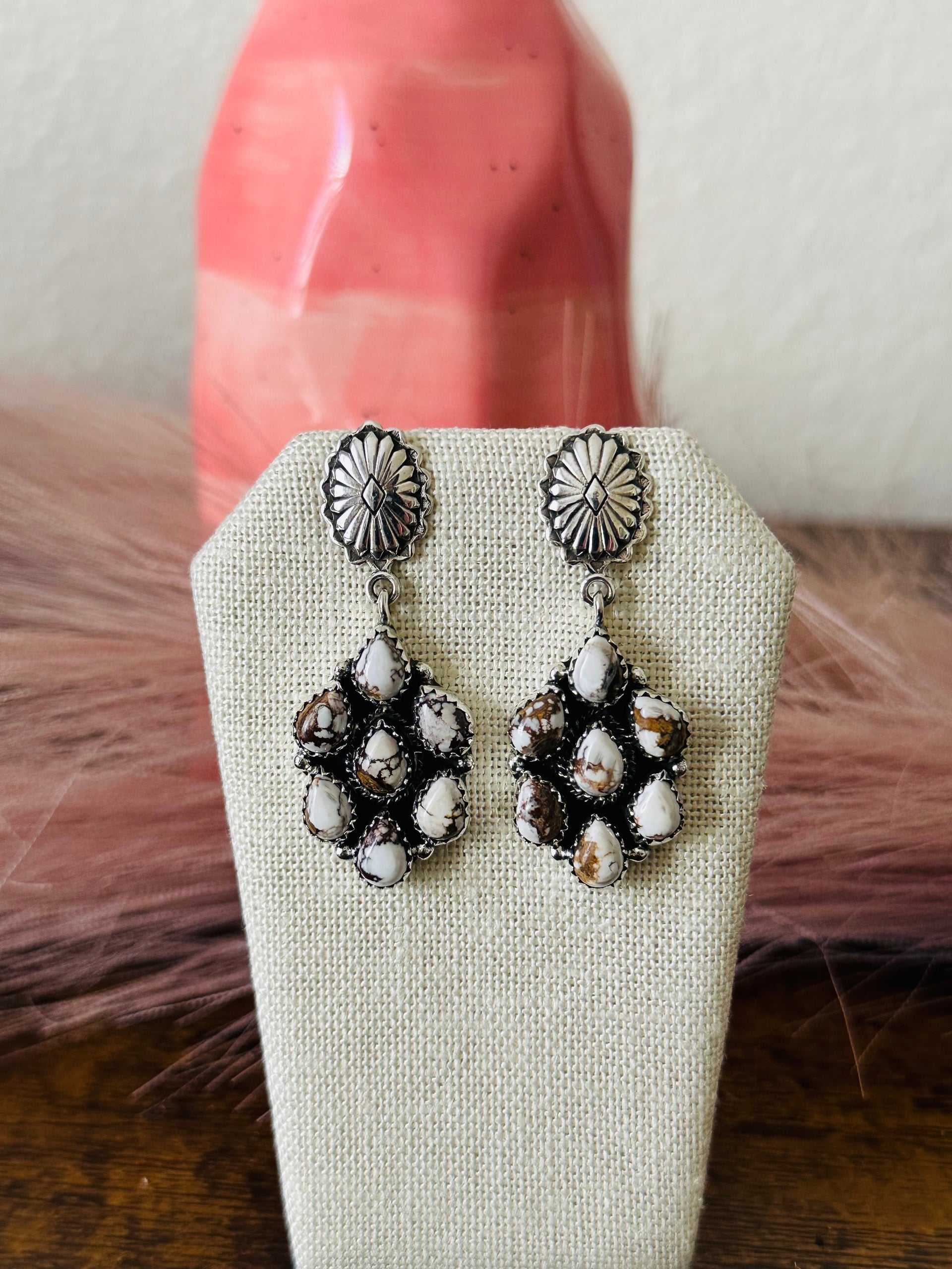 Southwest Handmade Wild Horse & Sterling Silver Post Dangle Earrings