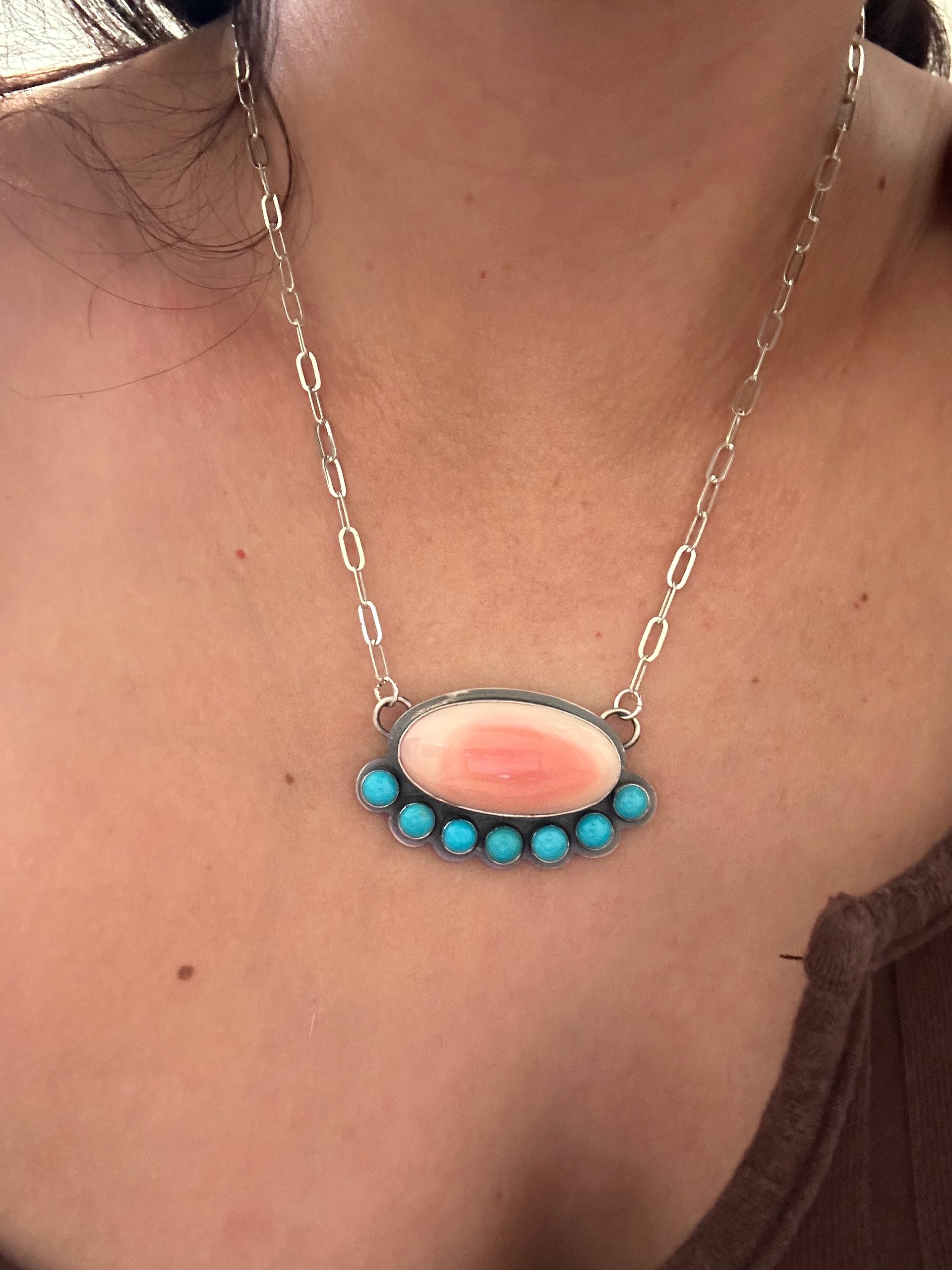 Gilbert Platero Multi Stone & Sterling Silver Cluster Necklace