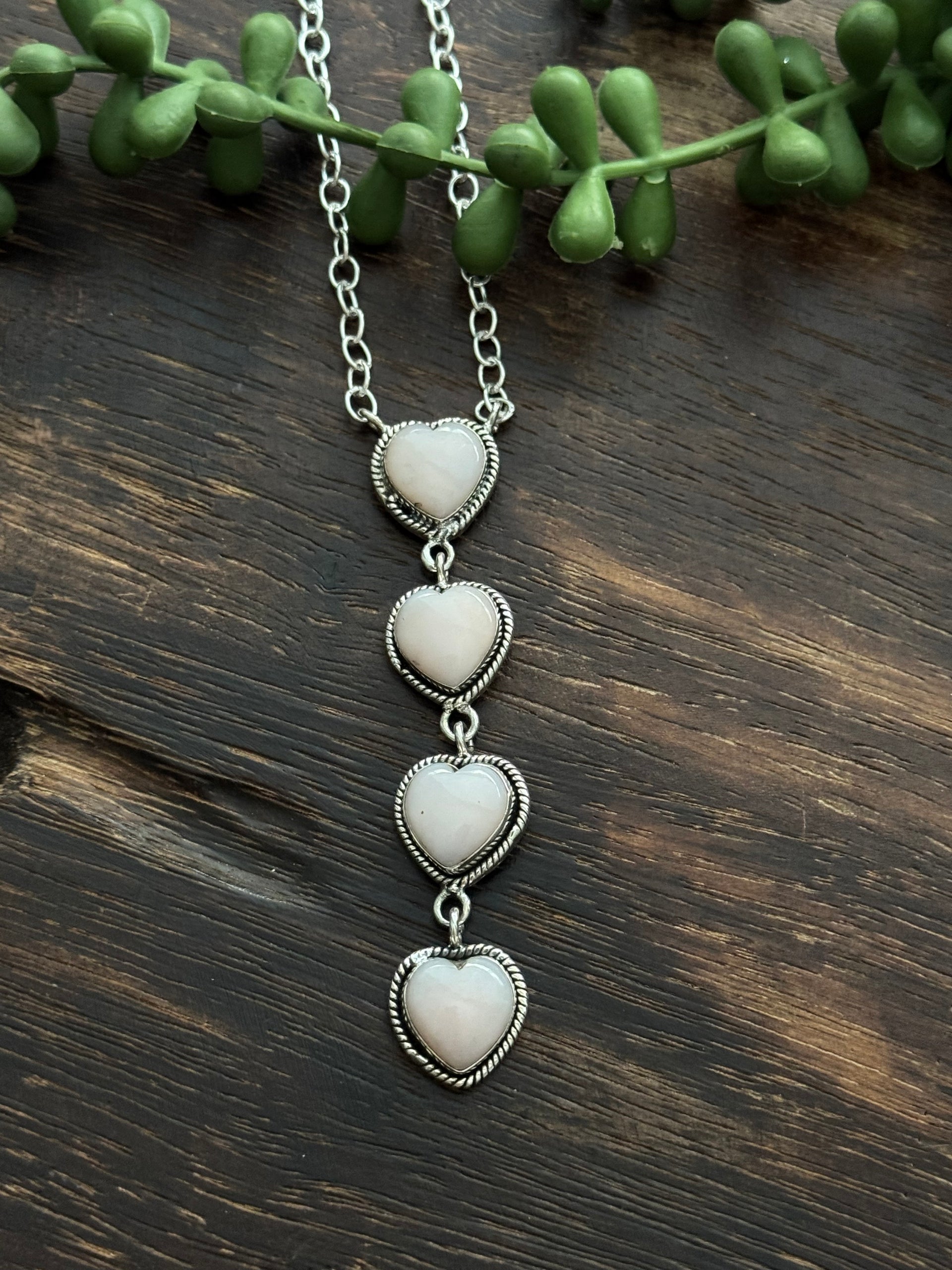 Southwest Handmade Peruvian Pink Opal & Sterling Silver Heart Necklace
