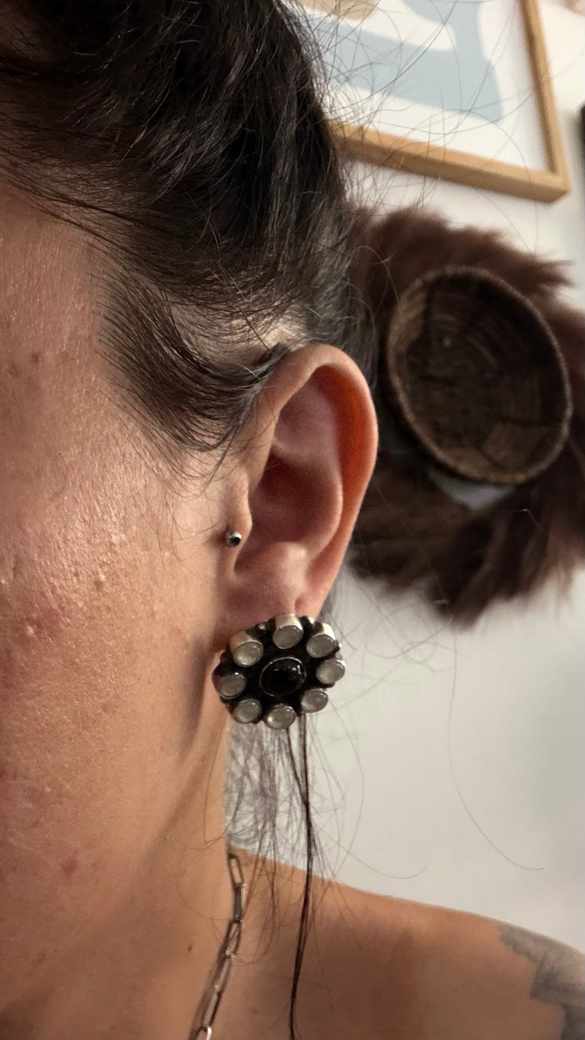 Navajo Made Multi Stone & Sterling Silver Post Cluster Earrings