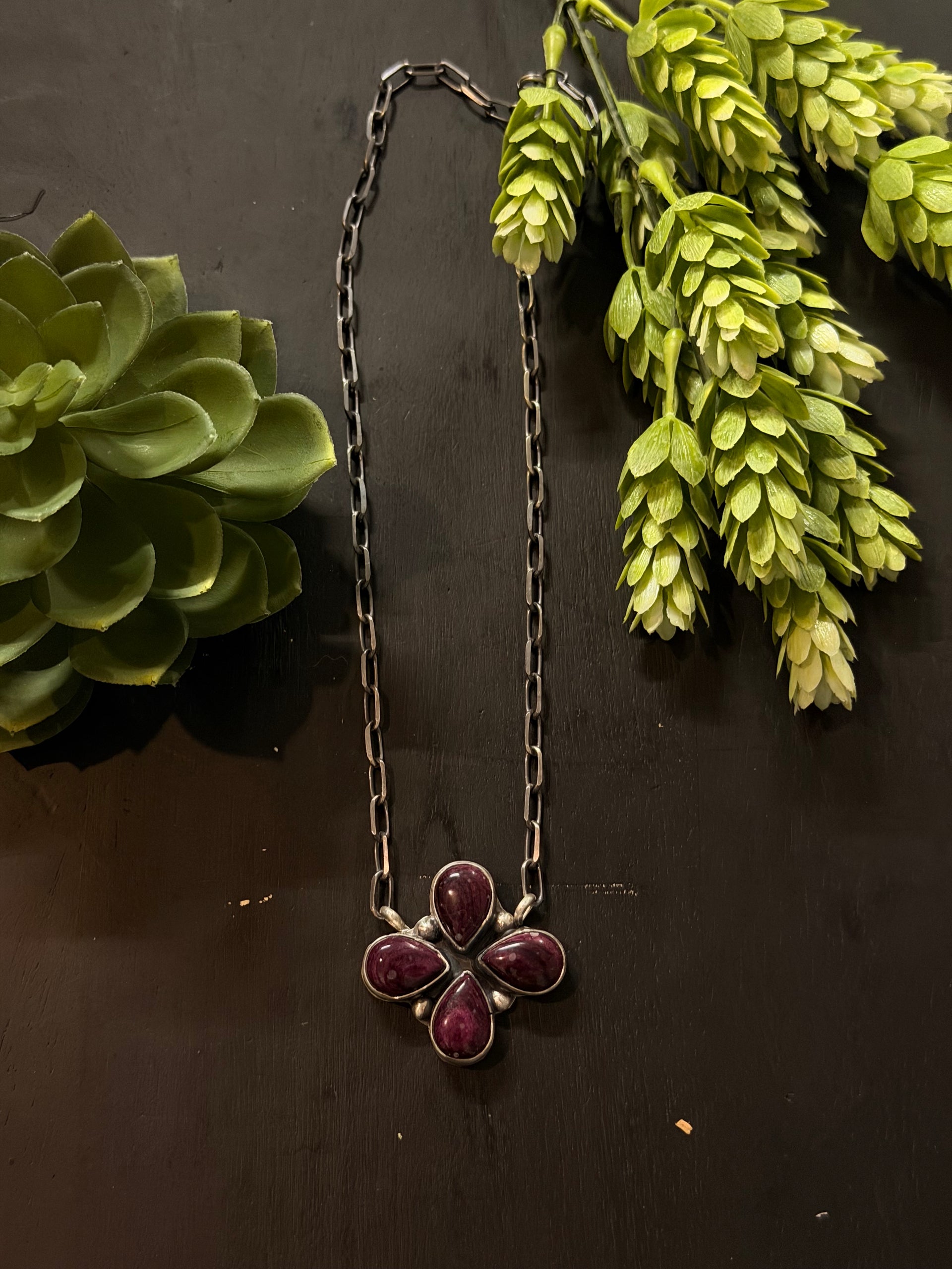 Myra Bennaly Purple Spiny Oyster & Sterling Silver Cluster Necklace