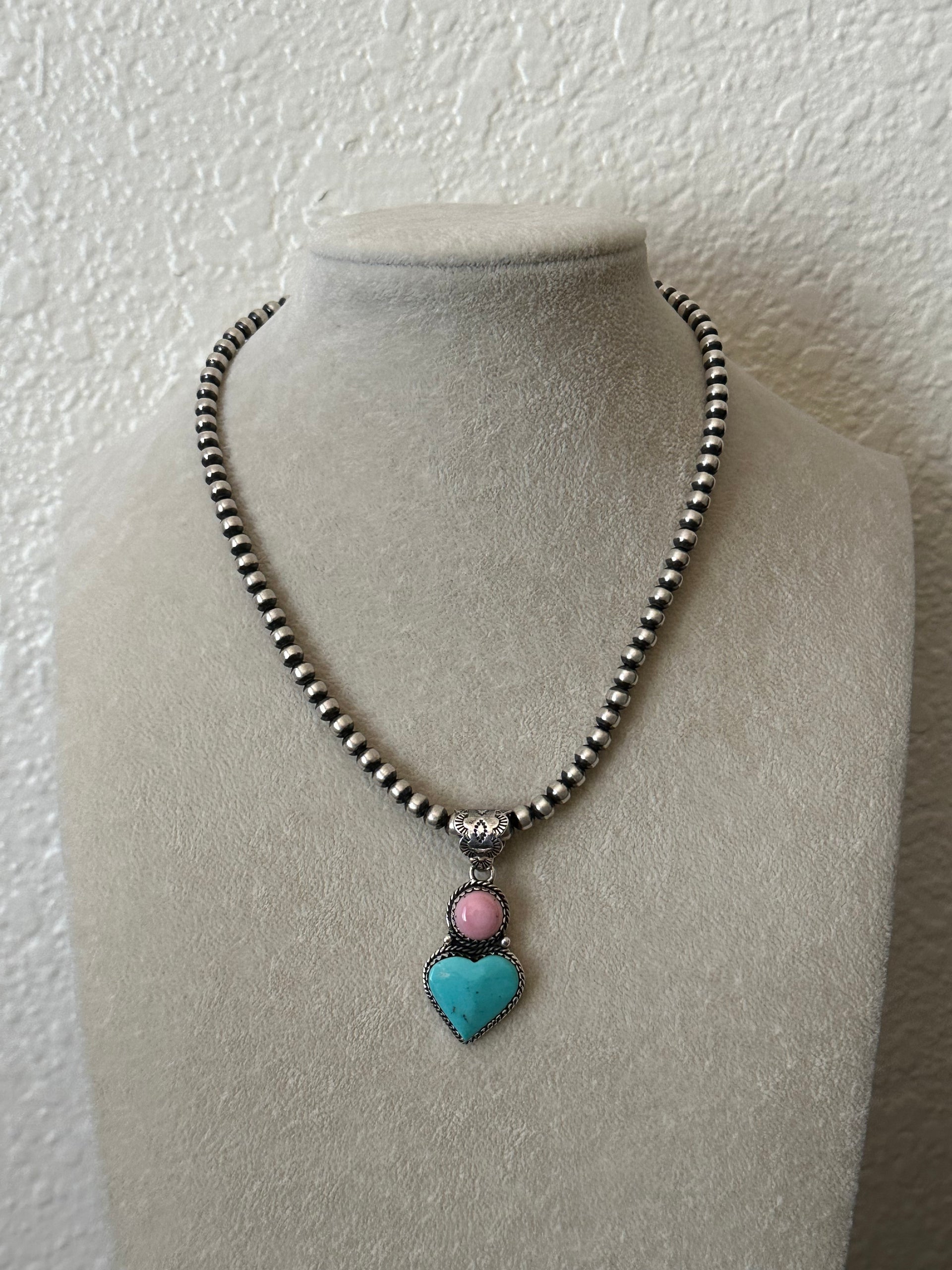 Navajo Made Multi Stone & Sterling Silver Heart Pendant