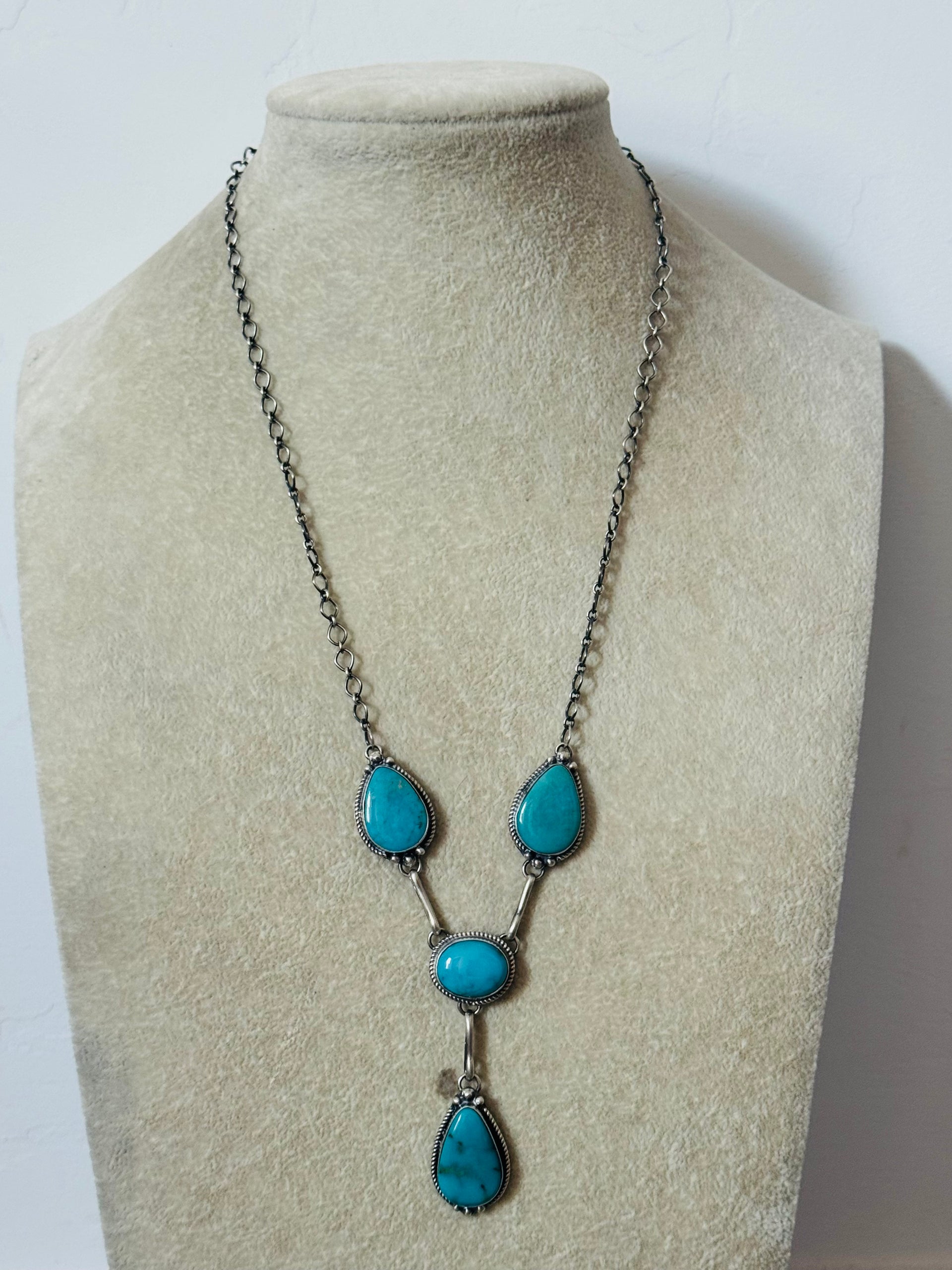 Navajo Made Kingman Turquoise and Sterling Silver Necklace Set