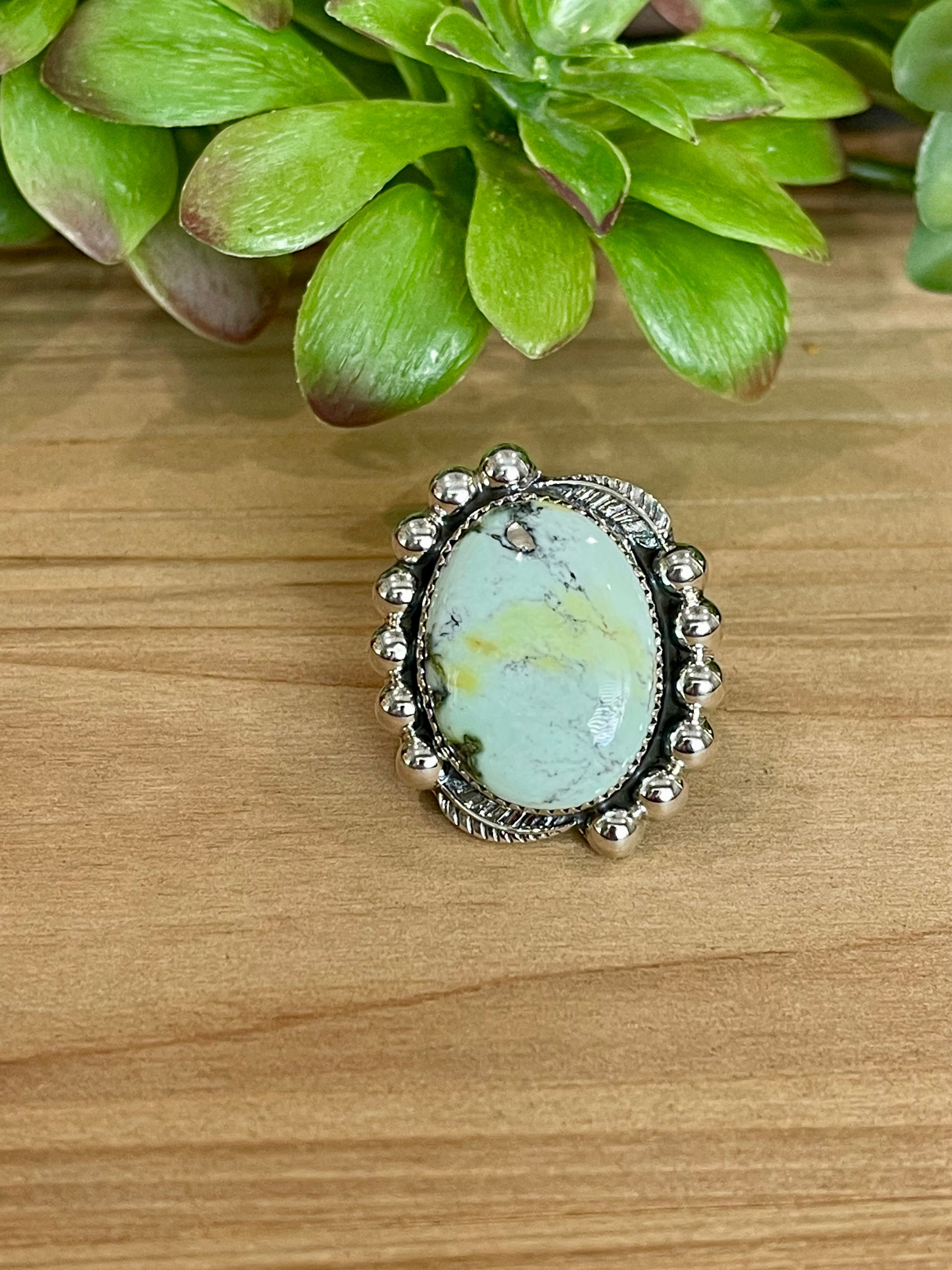 Southwest Handmade Palomino Variscite & Sterling Silver Adjustable Ring