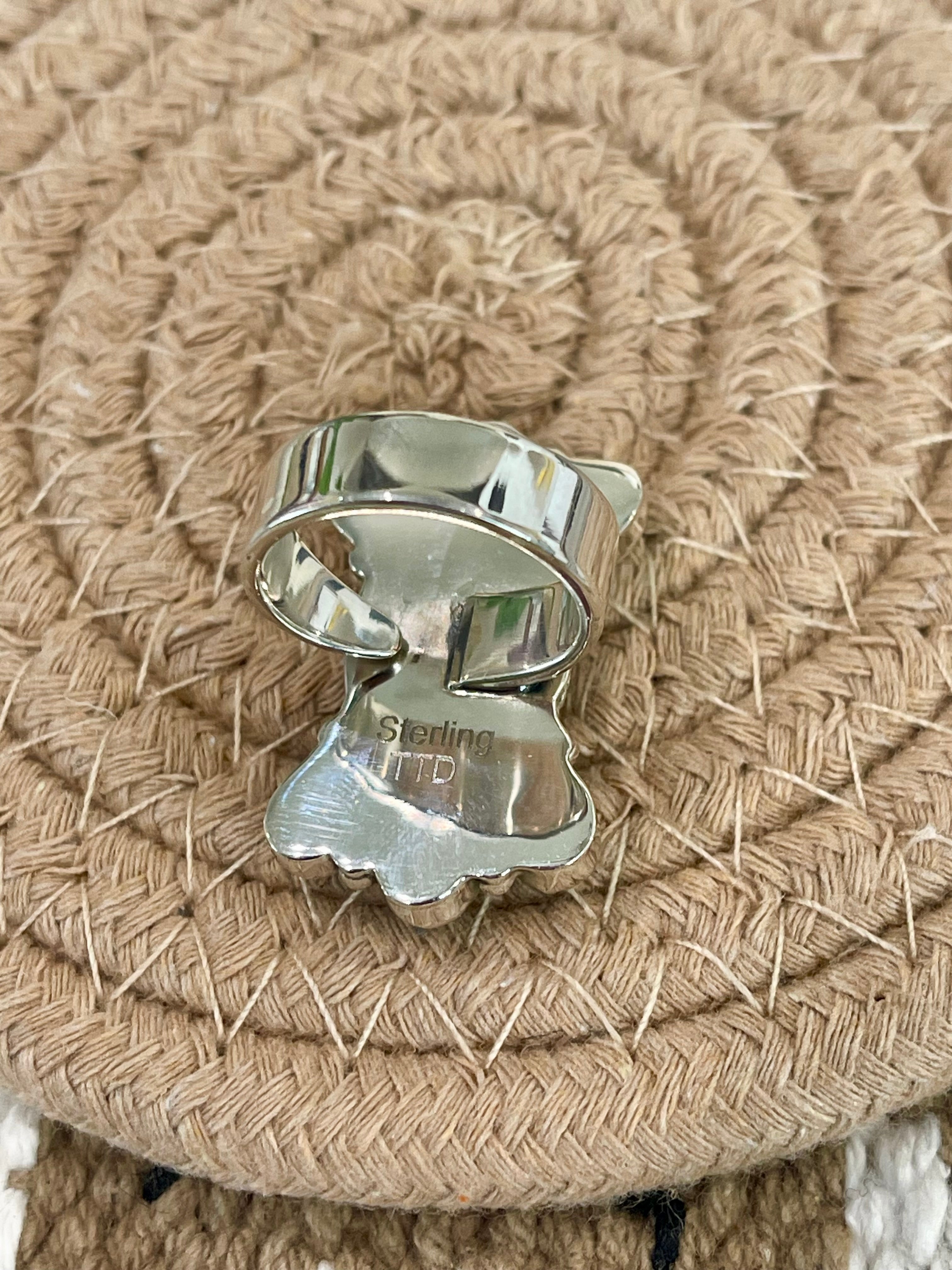 Southwest Handmade Multi Stone & Sterling Silver Adjustable Cluster Ring