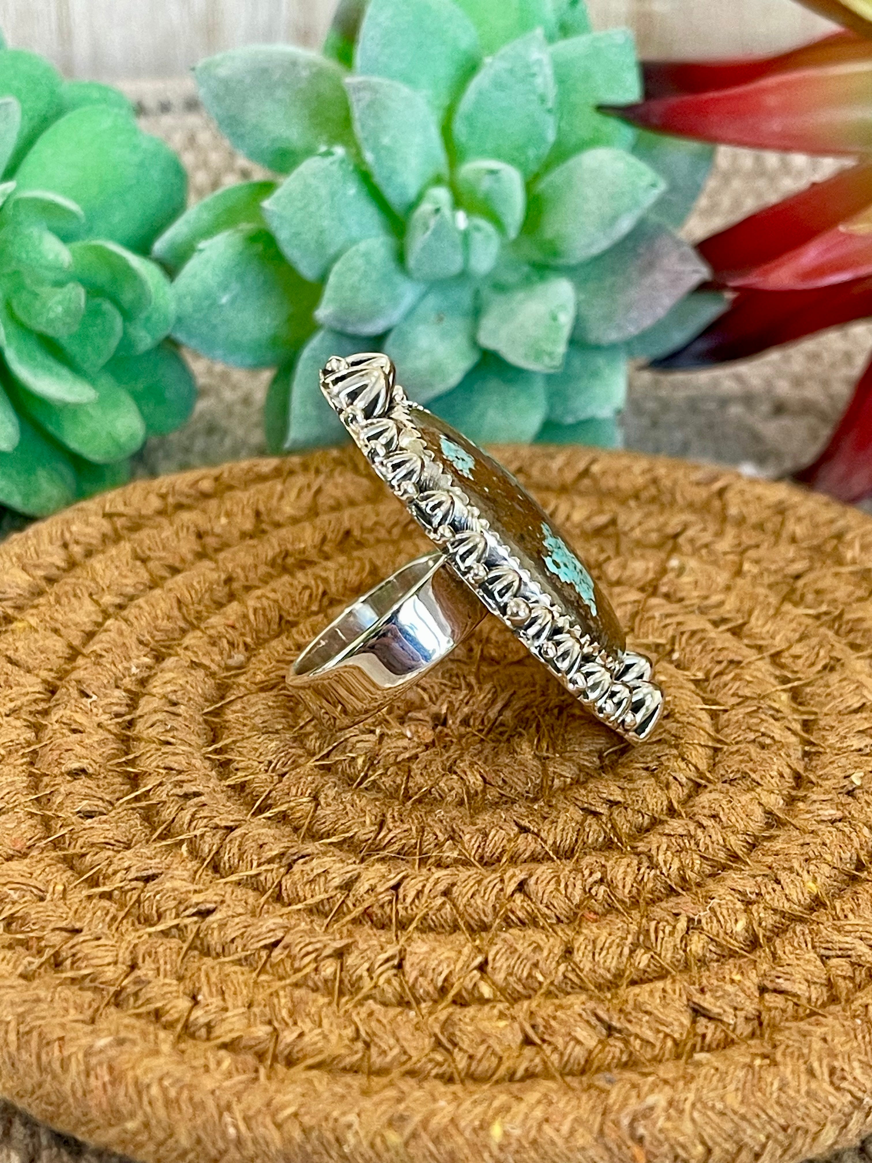 Southwest Handmade Number 8 Turquoise & Sterling Silver Adjustable Ring