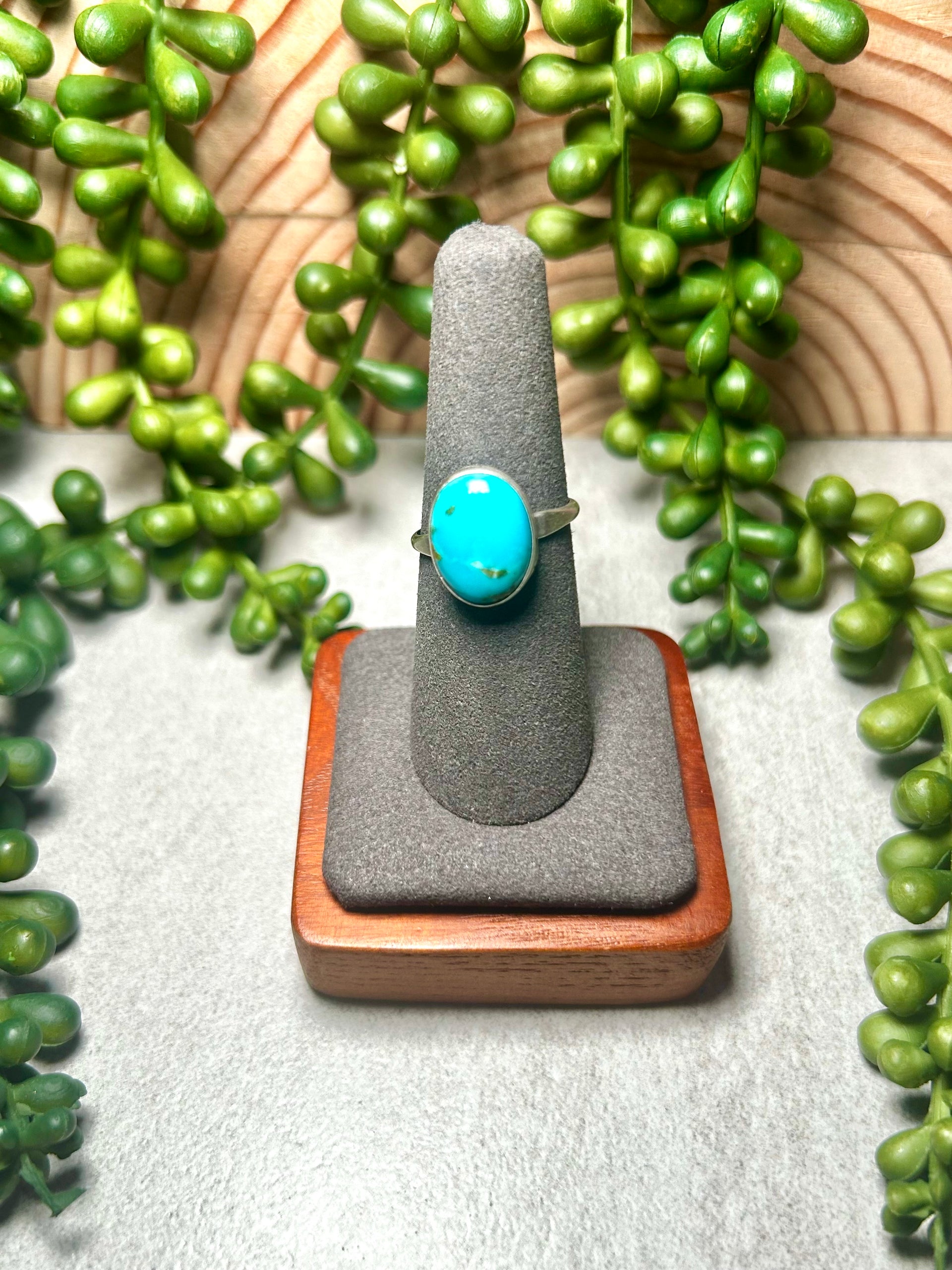 Navajo Made Kingman Turquoise & Sterling Silver Ring Size 7.5