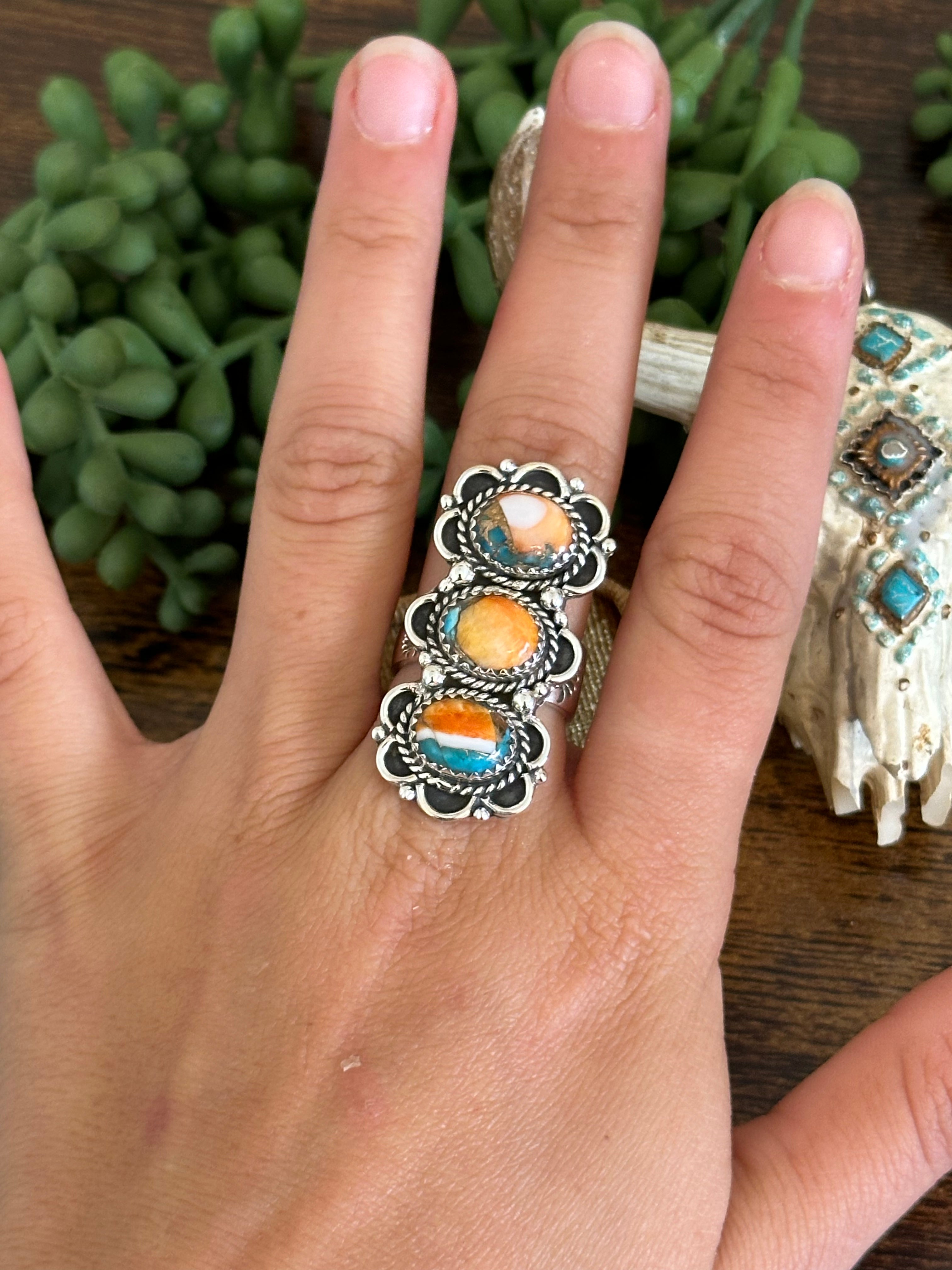 Southwest Handmade Mohave Turquoise & Sterling Silver Adjustable Ring