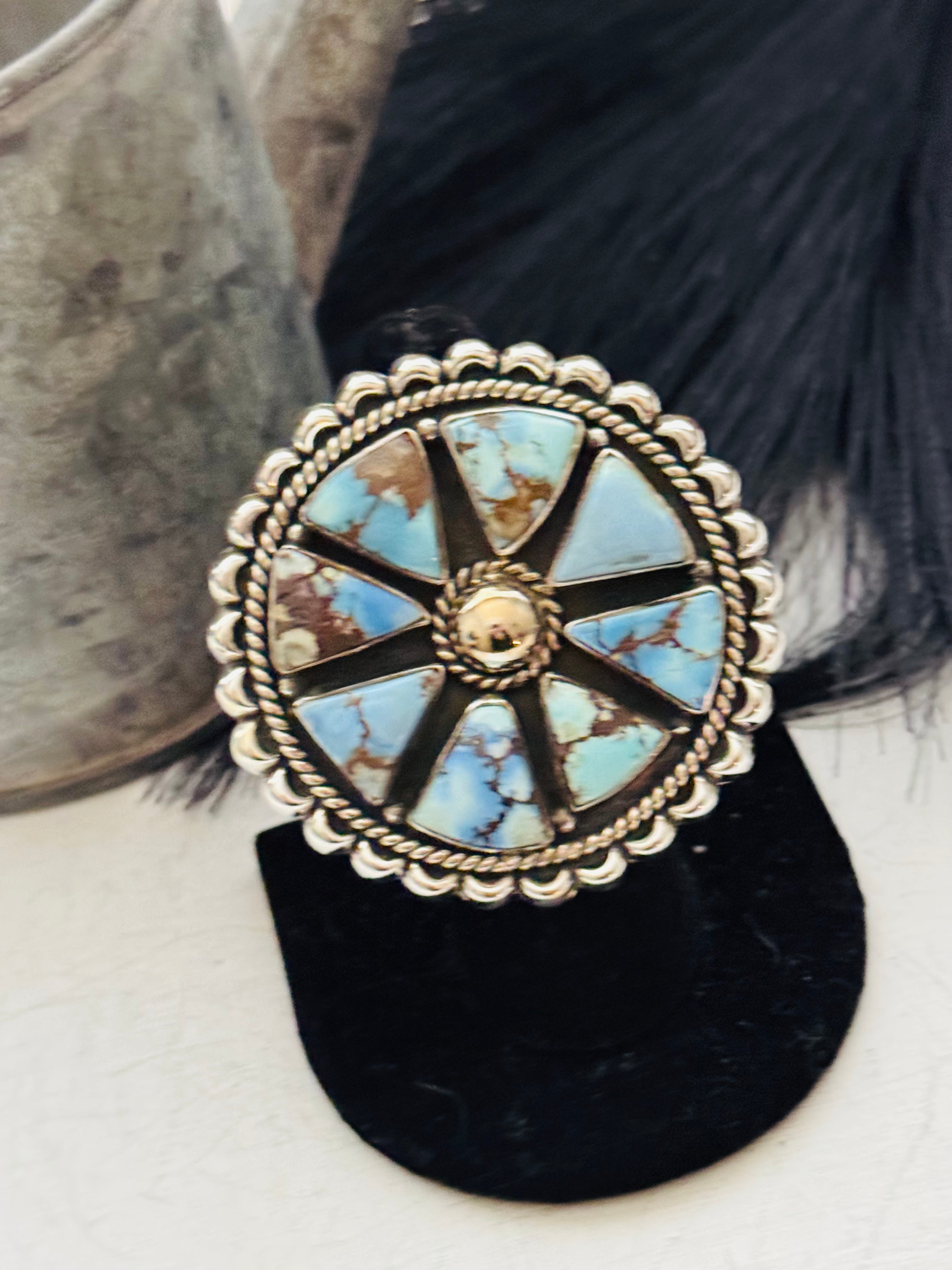 Southwest Handmade Golden Hills Turquoise & Sterling Silver Adjustable Cluster Ring