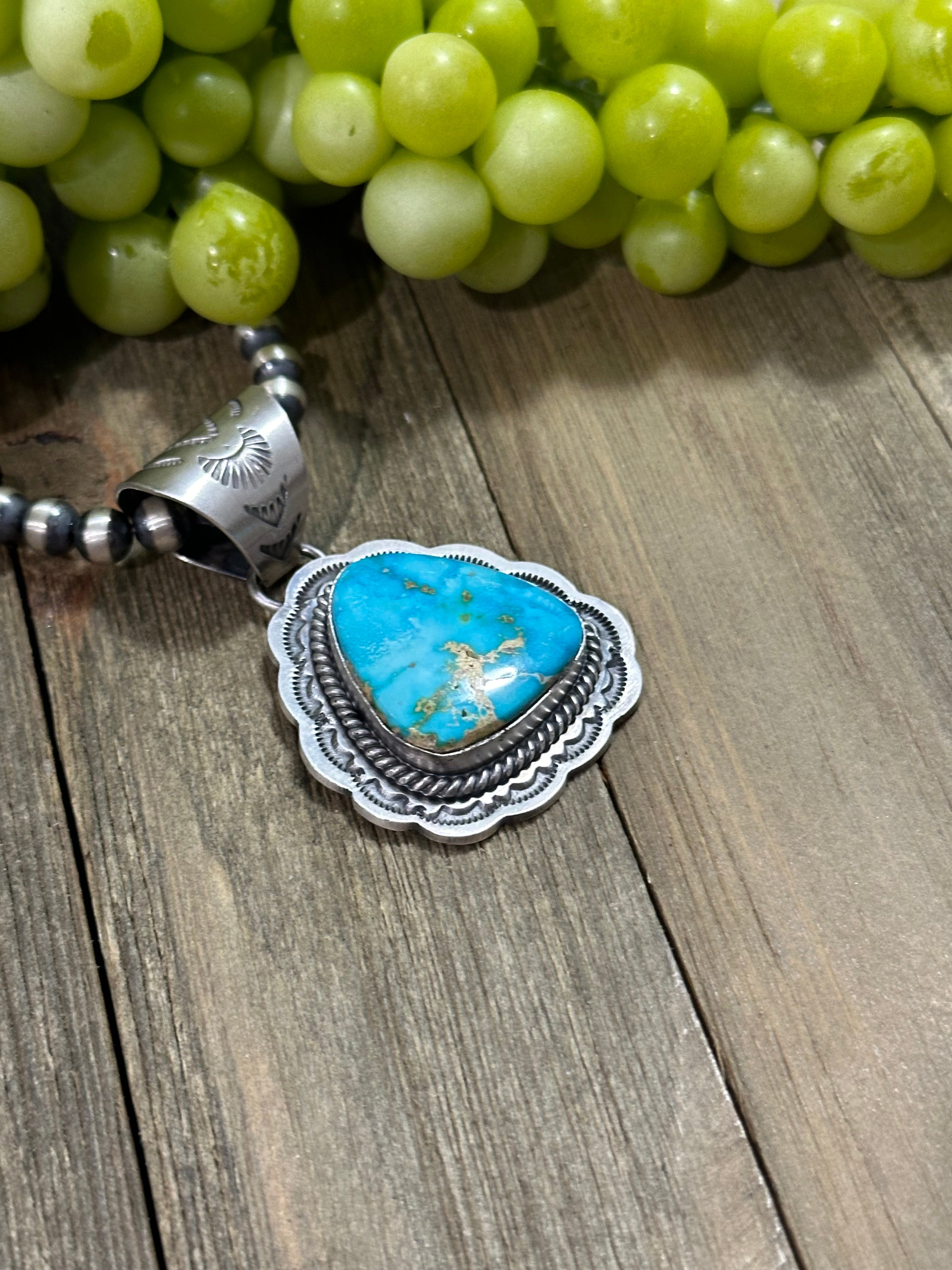 Gilbert Platero Sonoran Mountain Turquoise & Sterling Silver Pendant