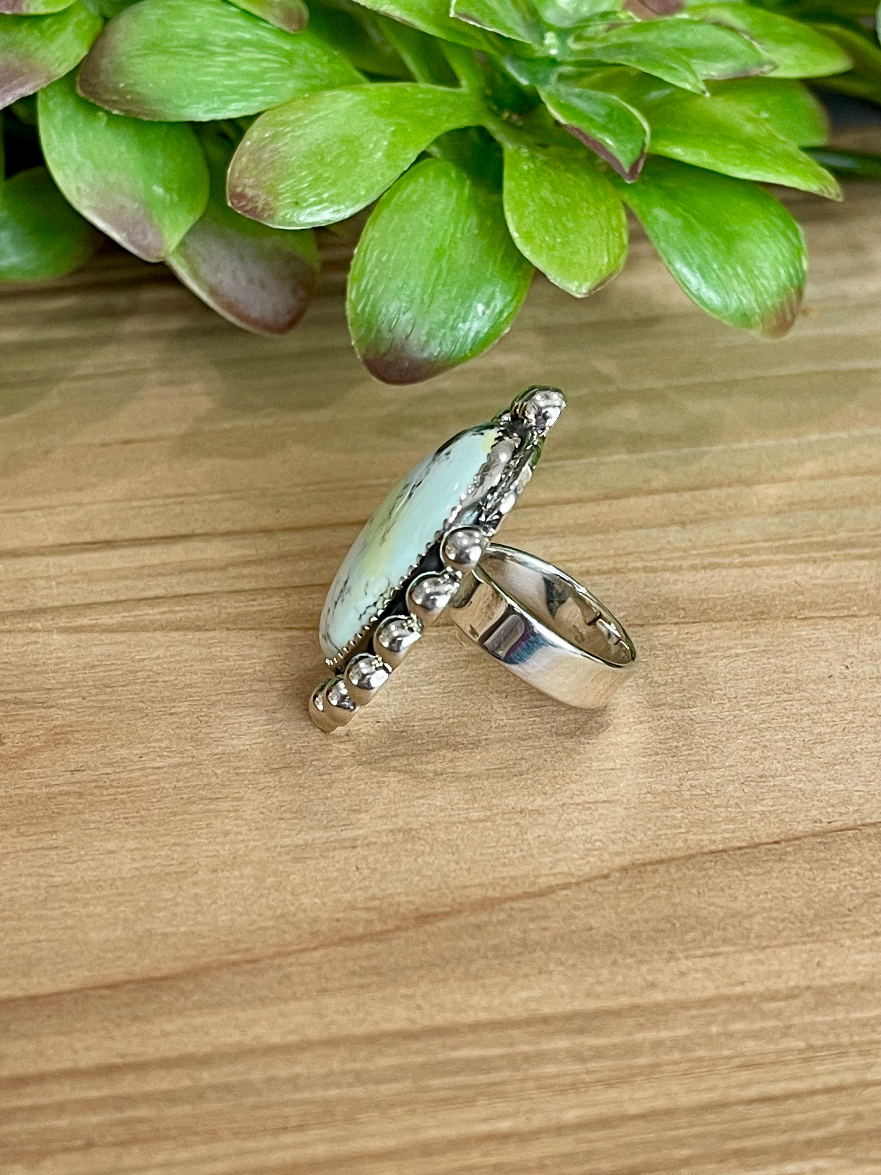 Southwest Handmade Palomino Variscite & Sterling Silver Adjustable Ring