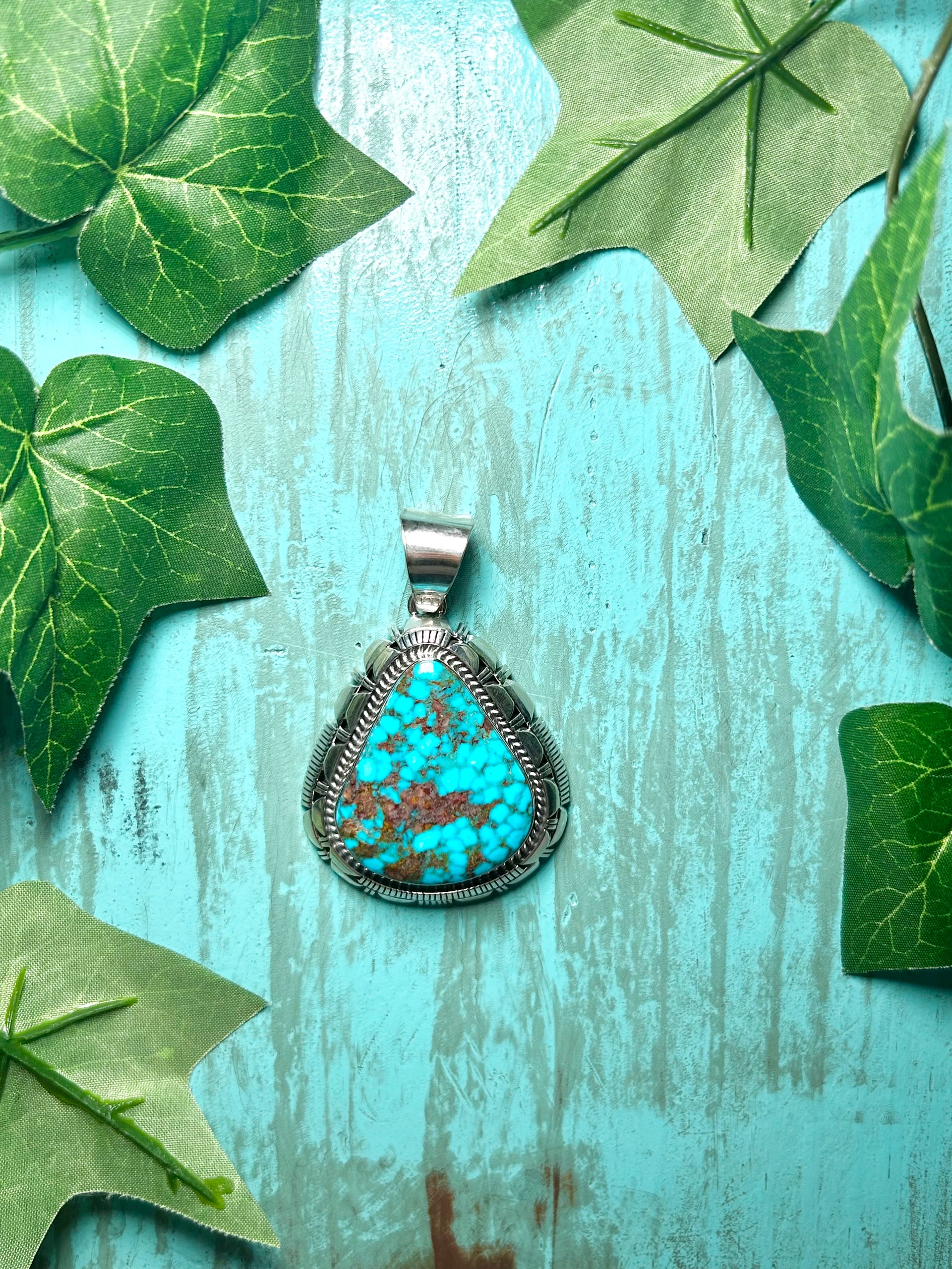 Larry Moses Yazzie Birds Eye Kingman  & Sterling Silver Pendant