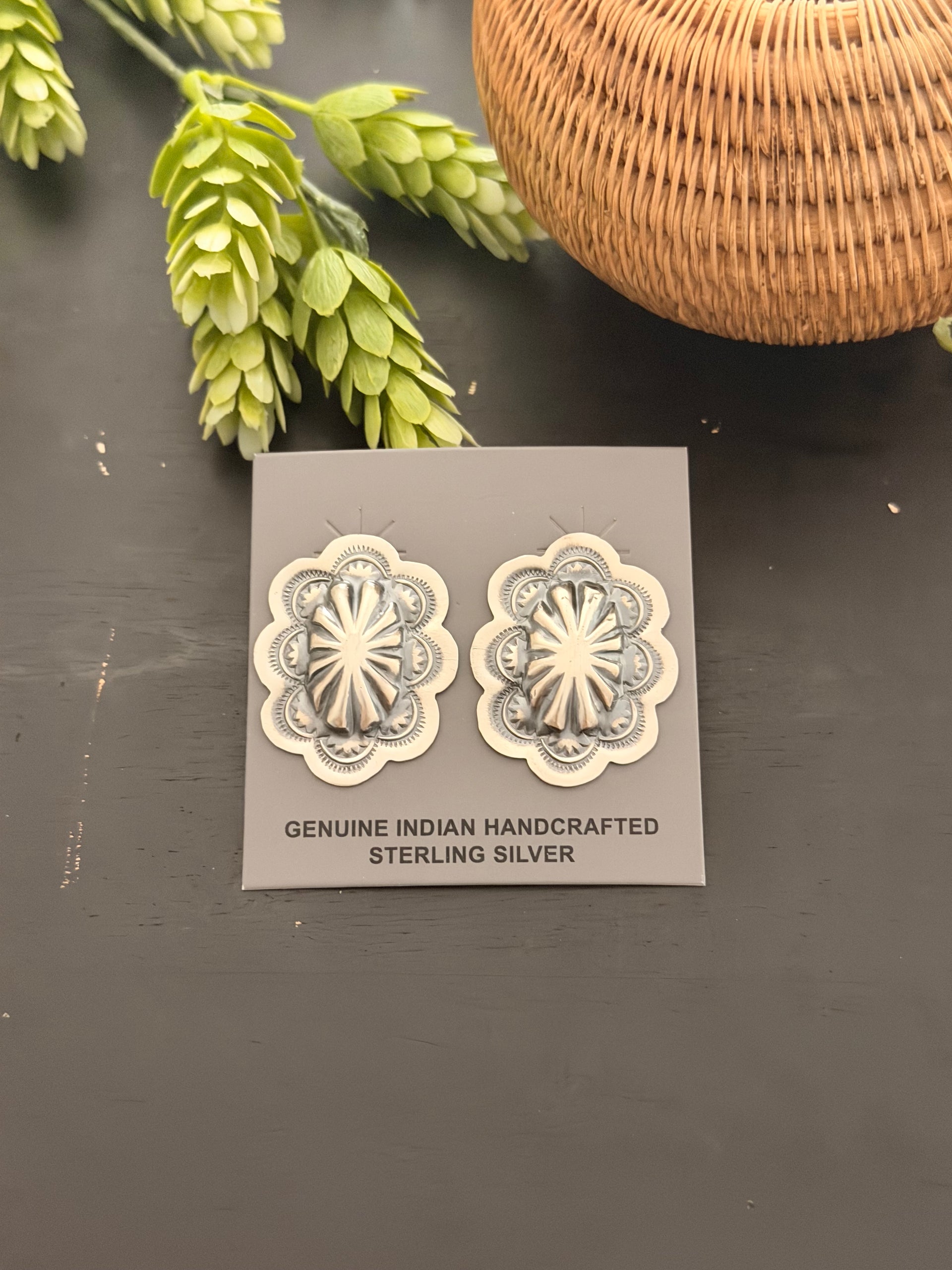 Lavina Begay Sterling Silver Post Concho Earrings