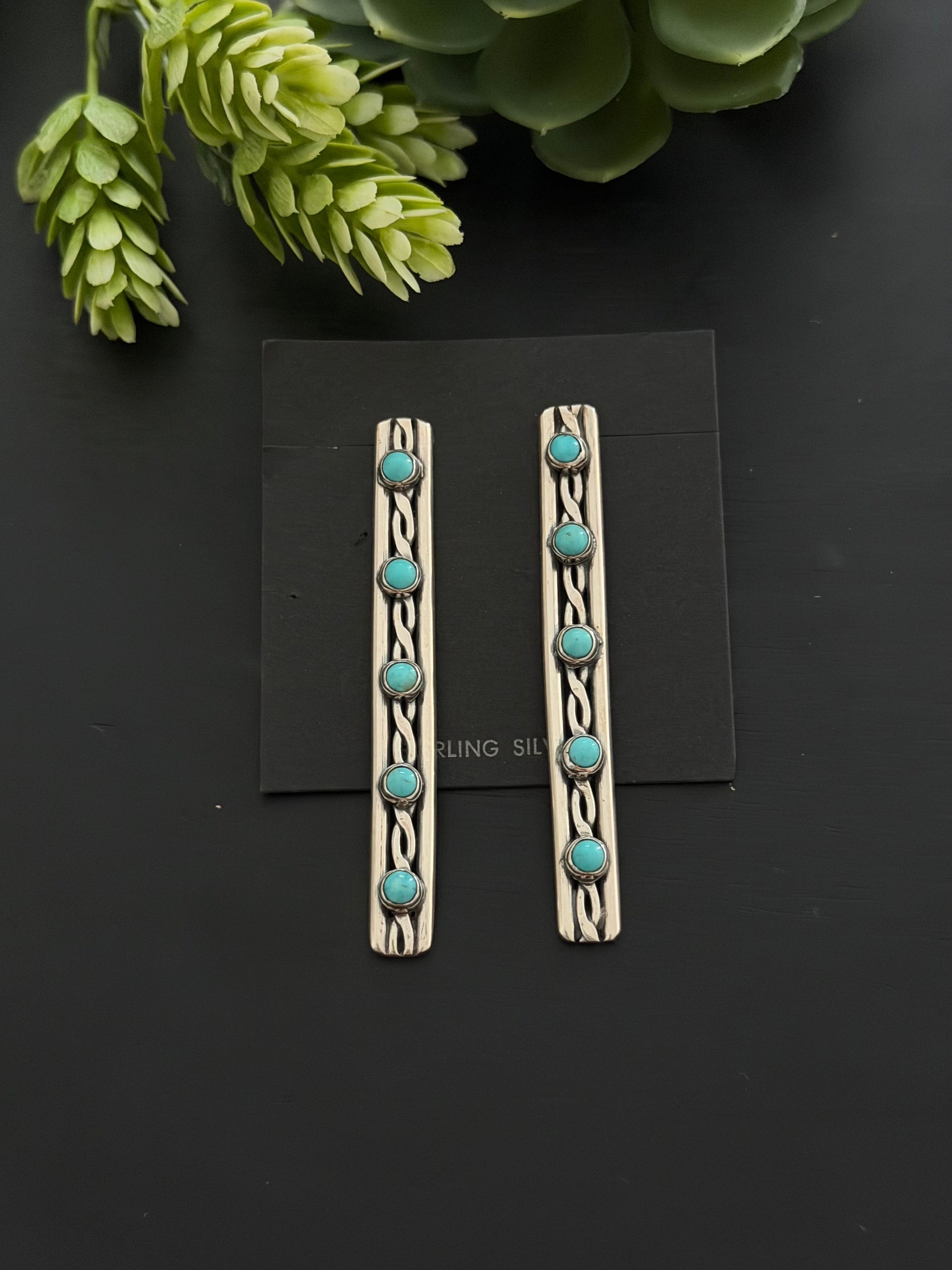 Navajo Made Kingman Turquoise & Sterling Silver Post Dangle Earrings