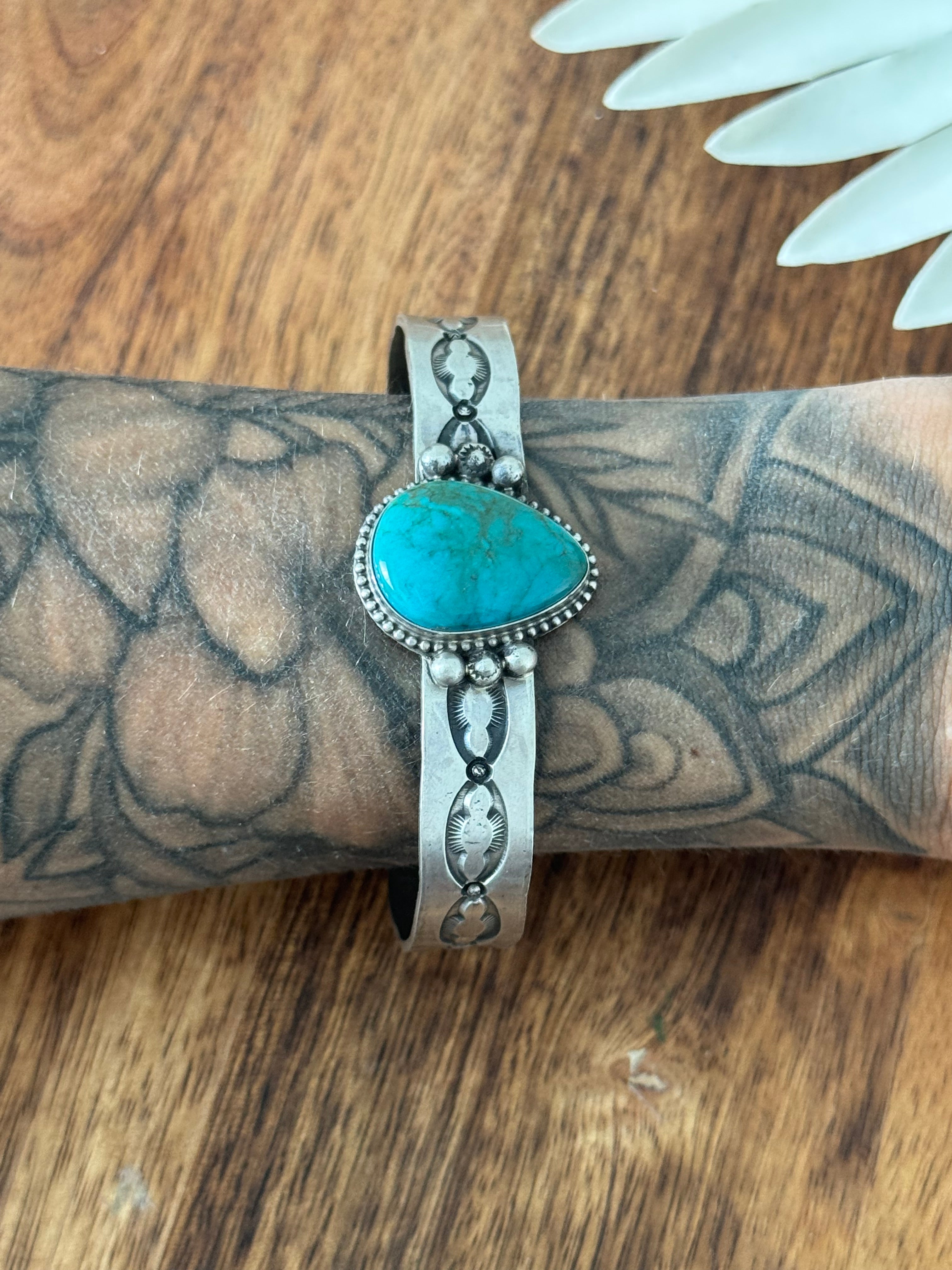 Navajo Made Sonoran Mountain Turquoise & Sterling Silver Cuff Bracelet