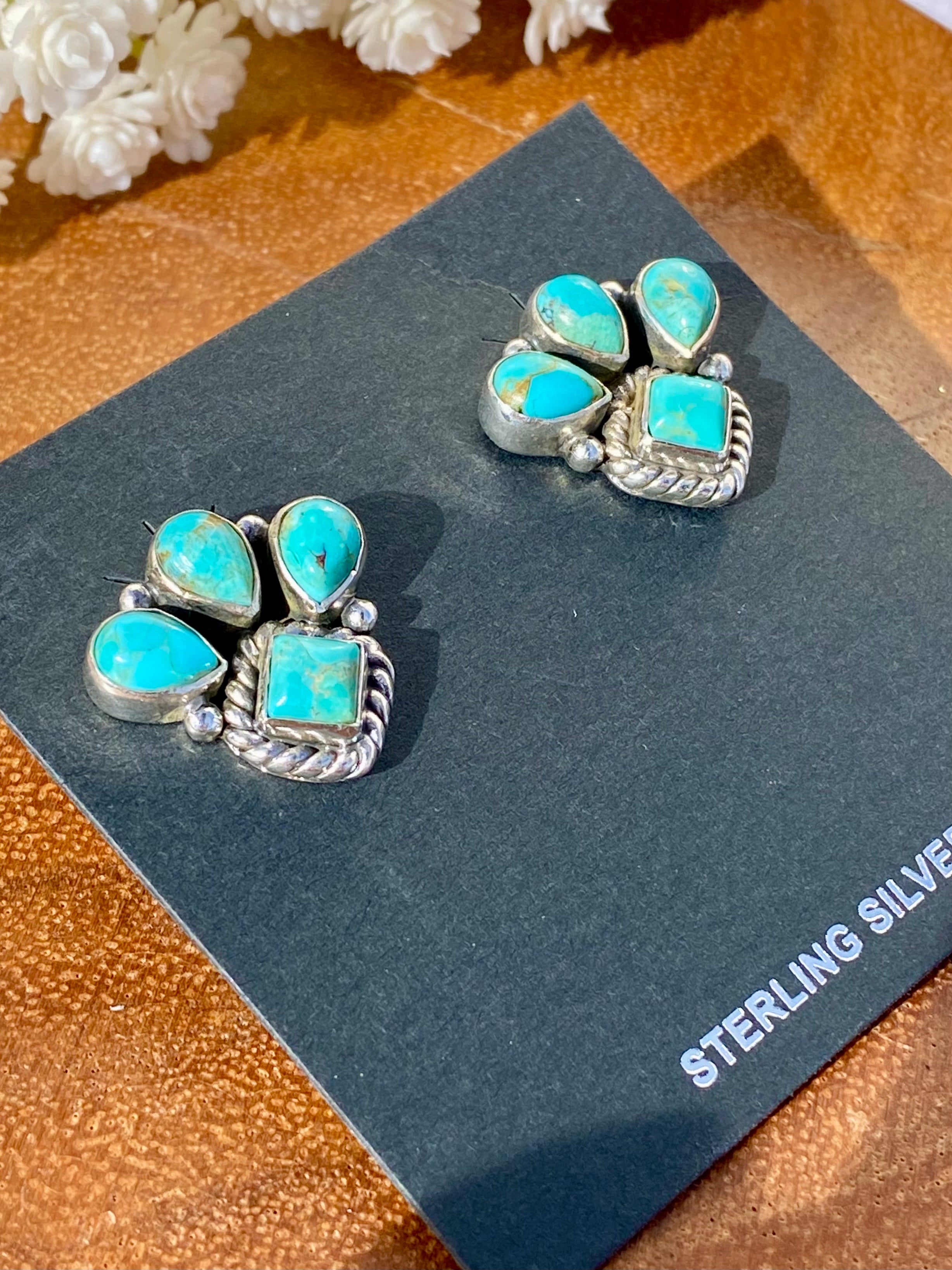 Southwest Handmade Kingman Turquoise & Sterling Silver Post Earrings