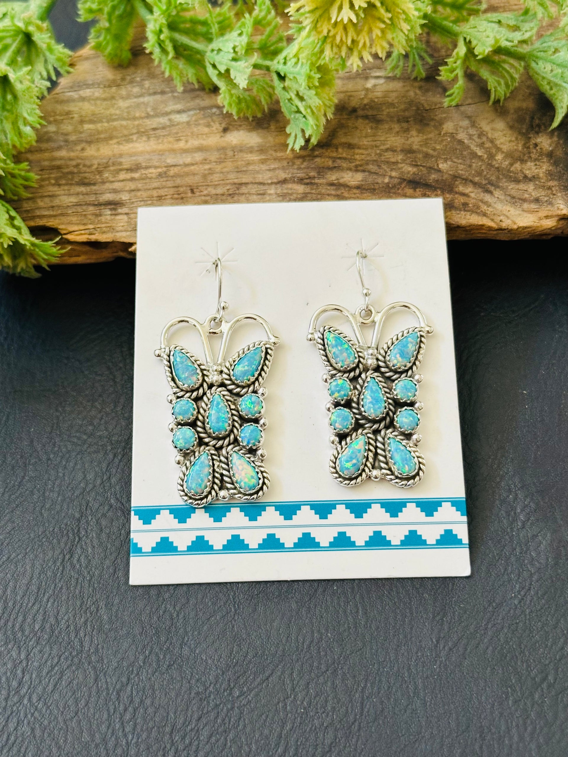 TTD “K’aalógii” Blue Opal & Sterling Silver Dangle Earrings