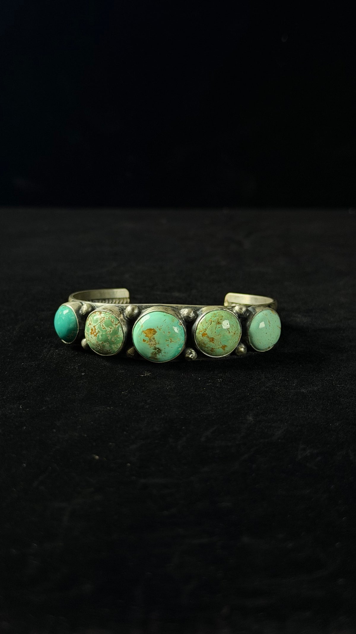 Navajo Made Royston Turquoise  & Sterling Silver Cluster Cuff Bracelet
