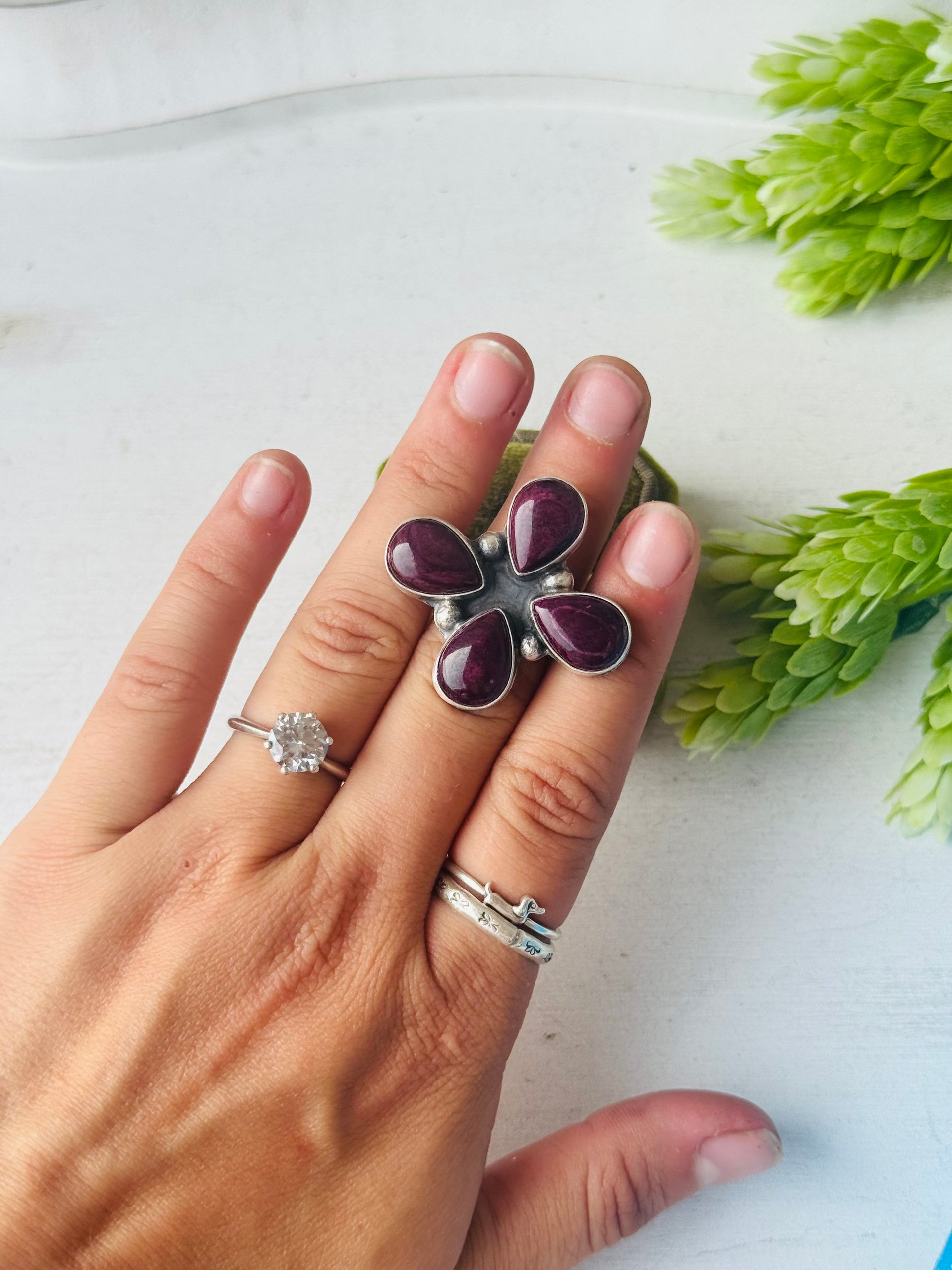 Myron Benally Purple Spiny Oyster & Sterling Silver Ring Size 6