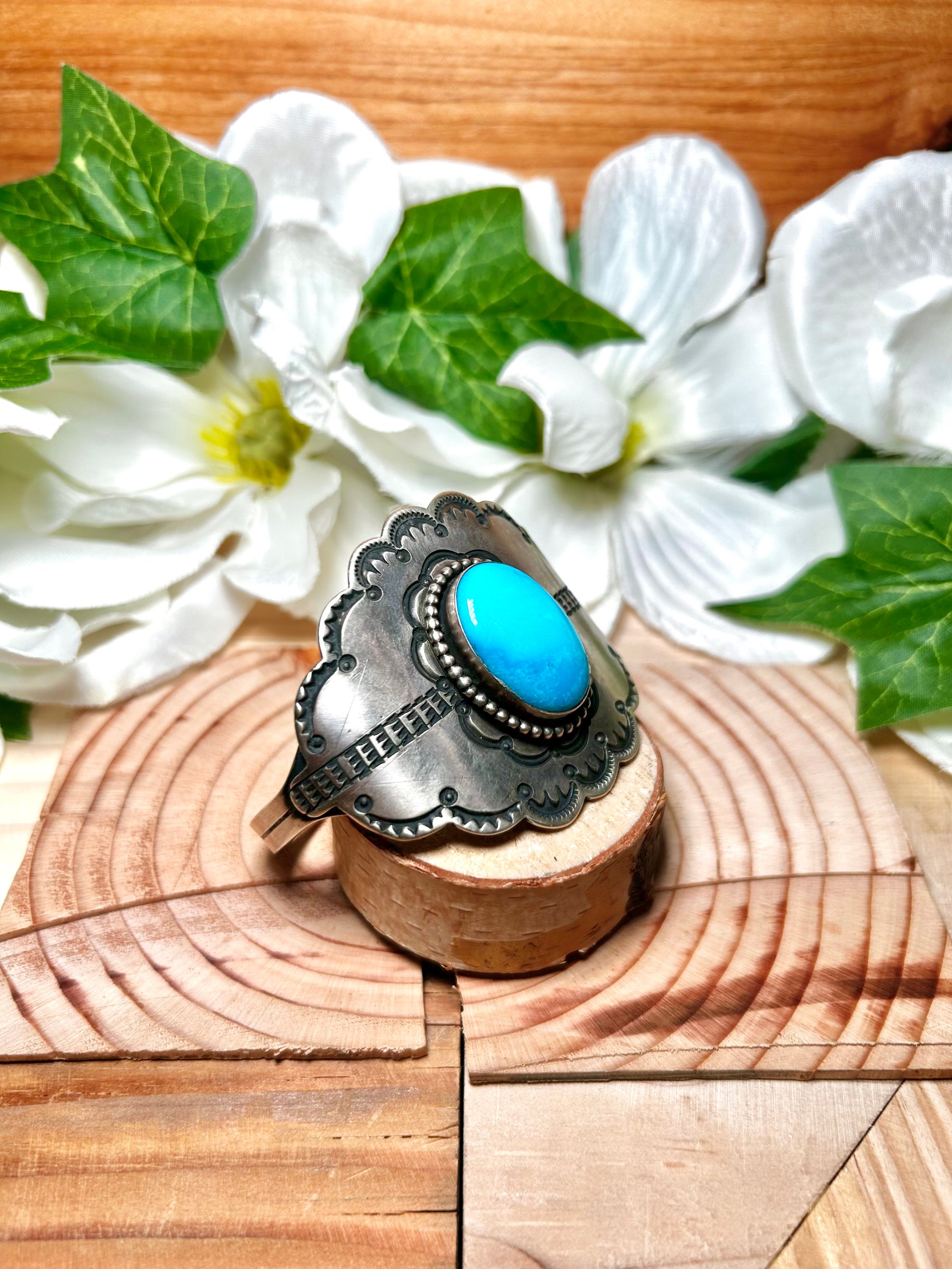 Navajo Made Kingman Turquoise & Sterling Silver Cuff Bracelet