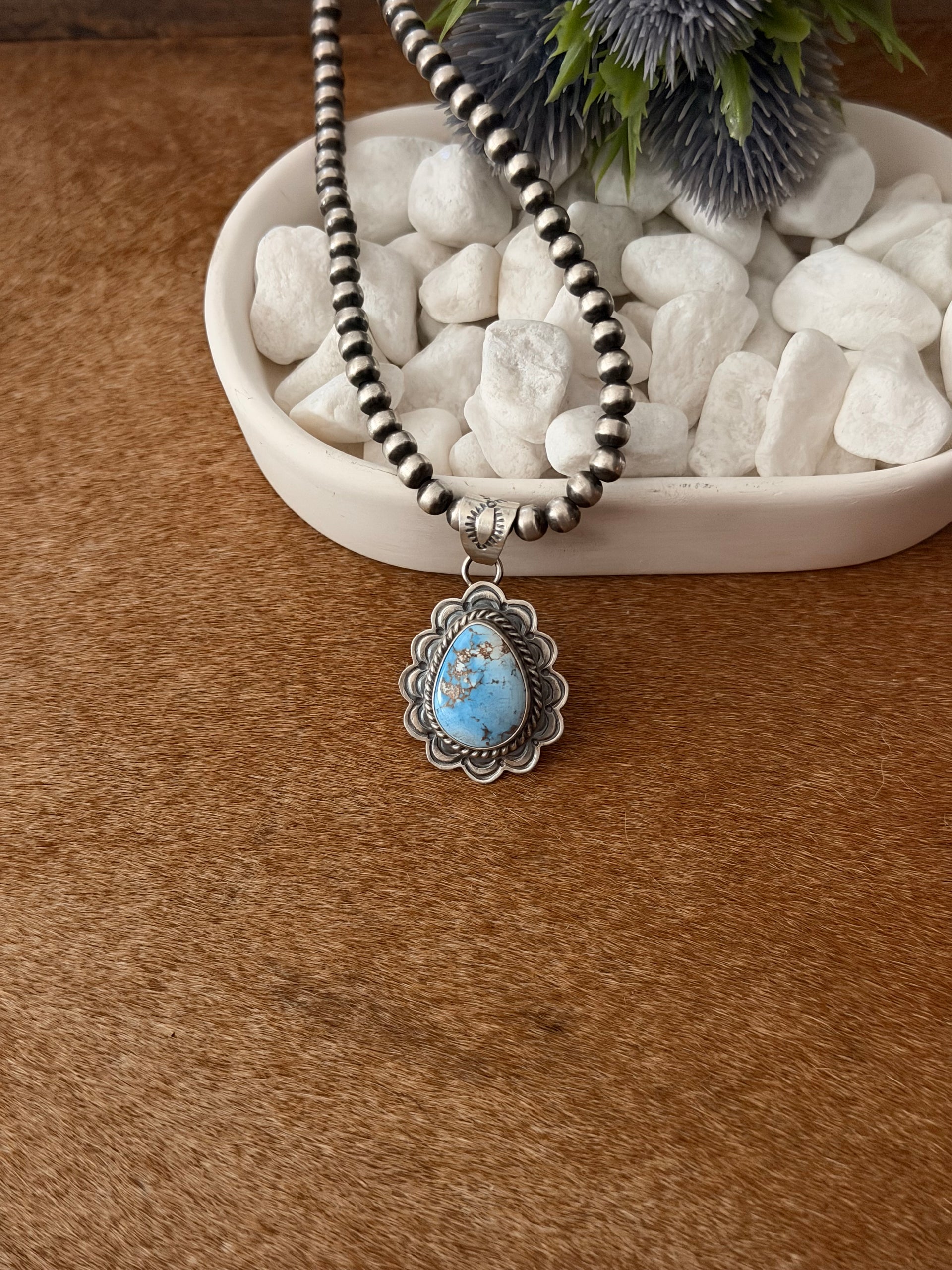 Dave Skeets Golden Hills Turquoise & Sterling Silver Pendant
