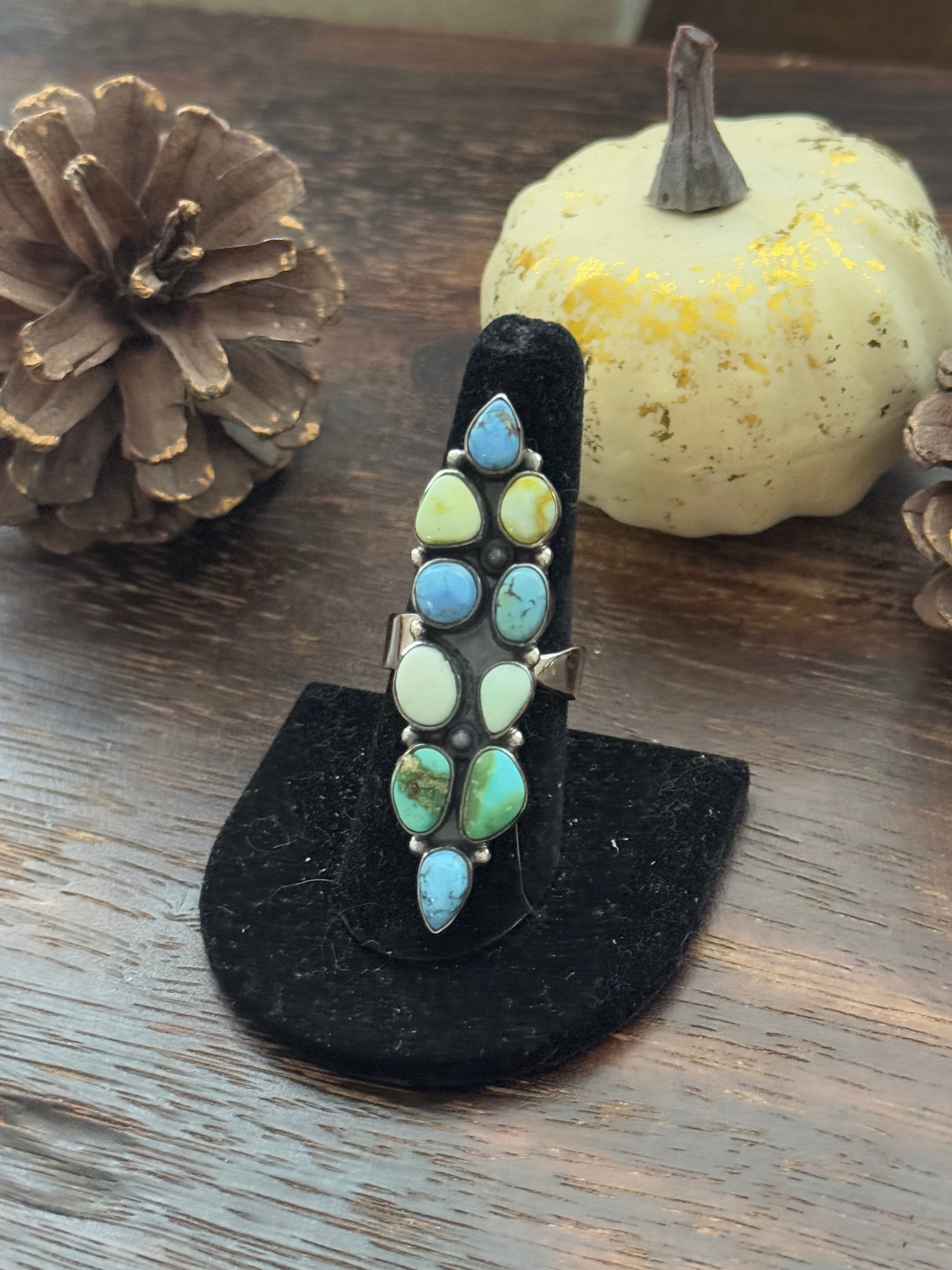 Southwest Handmade Multi Stone & Sterling Silver Adjustable Ring