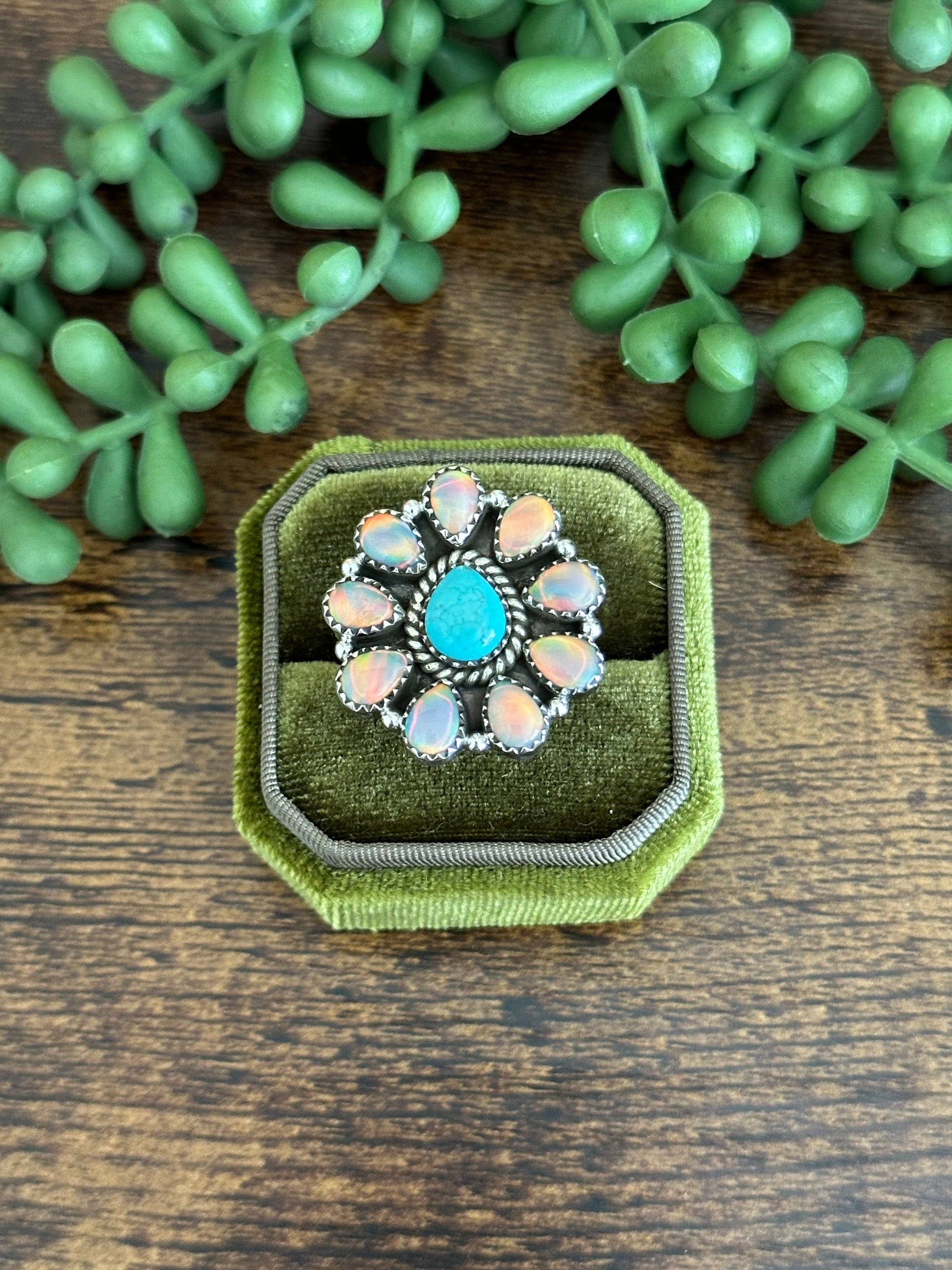 Southwest Handmade Multi Stone & Sterling Silver Adjustable Cluster Ring