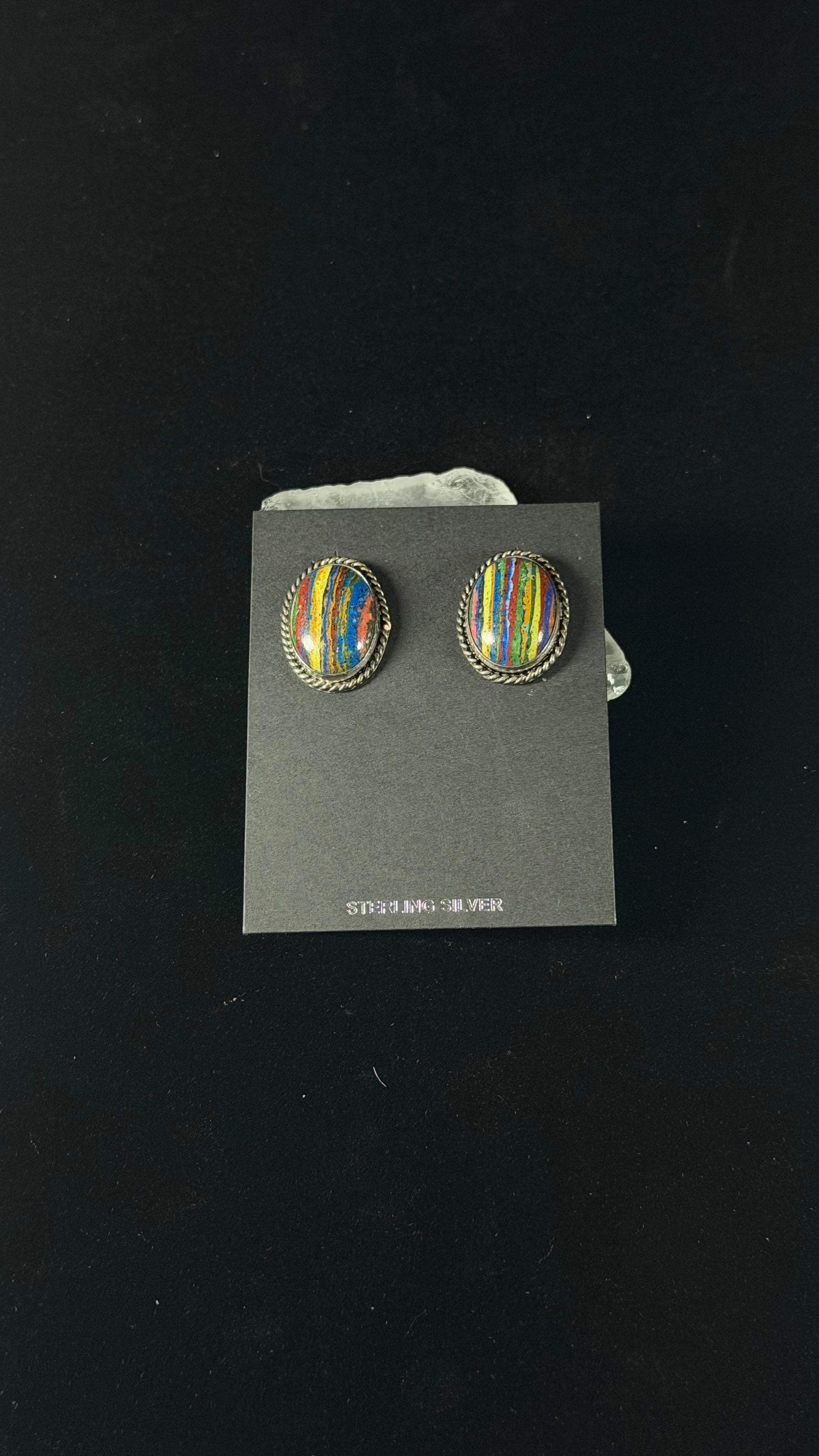 Navajo Made Rainbow Agate & Sterling Silver Post Earrings