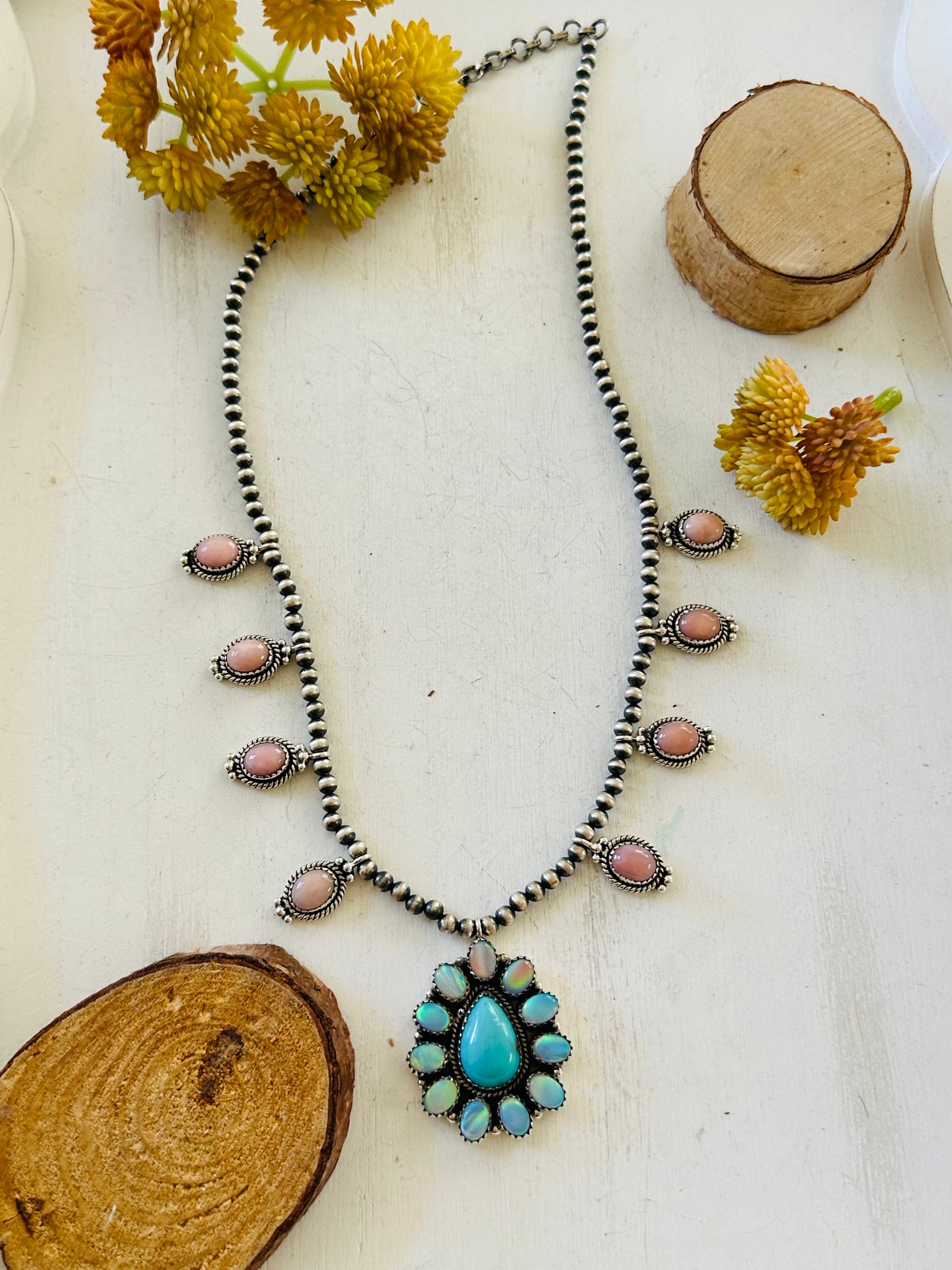 Southwest Handmade Multi Stone & Sterling Silver Cluster Necklace
