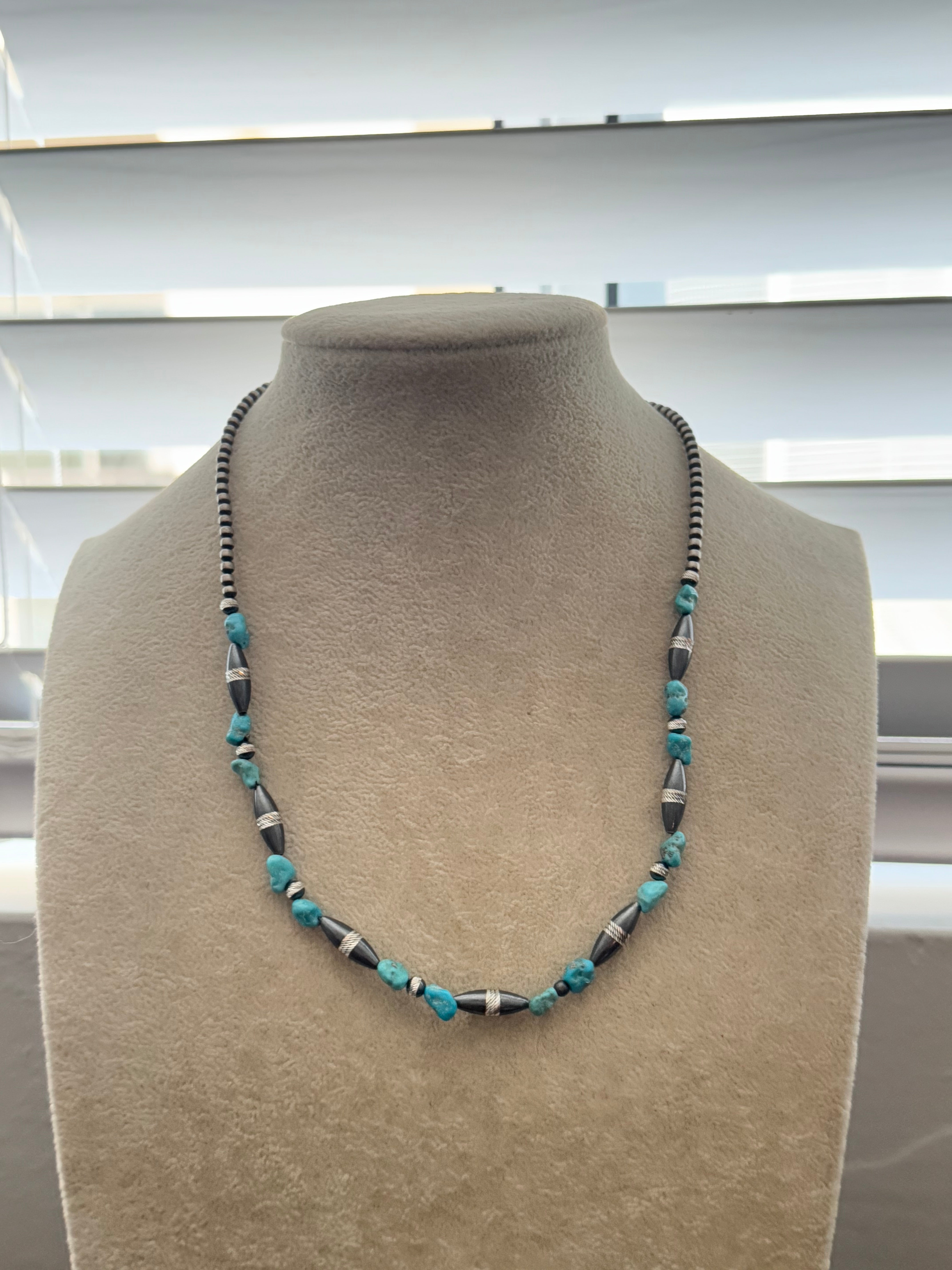 Navajo Strung Kingman Turquoise & Sterling Silver Beaded Necklace