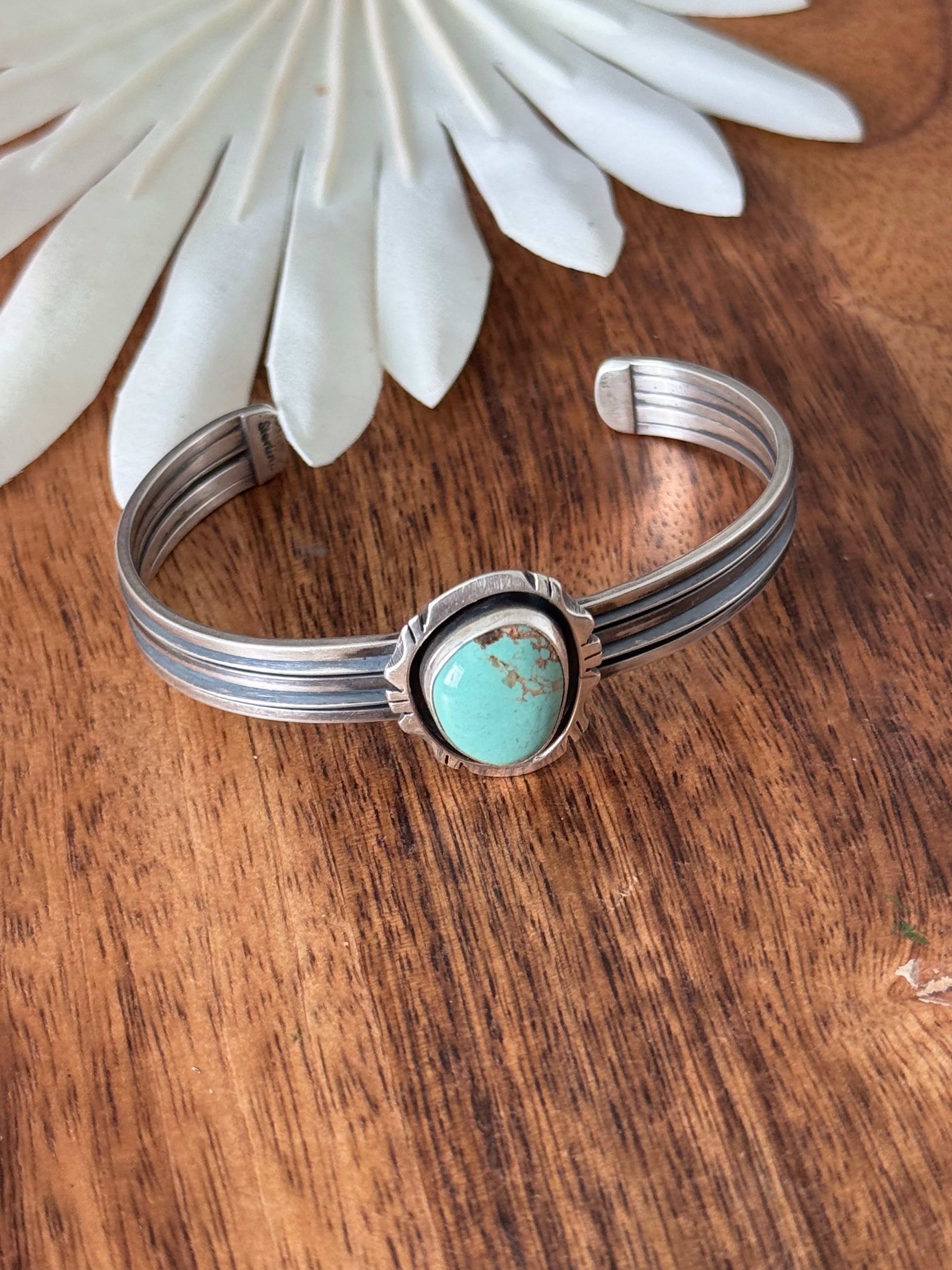 Navajo Made Kingman Turquoise & Sterling Silver Cuff Bracelet